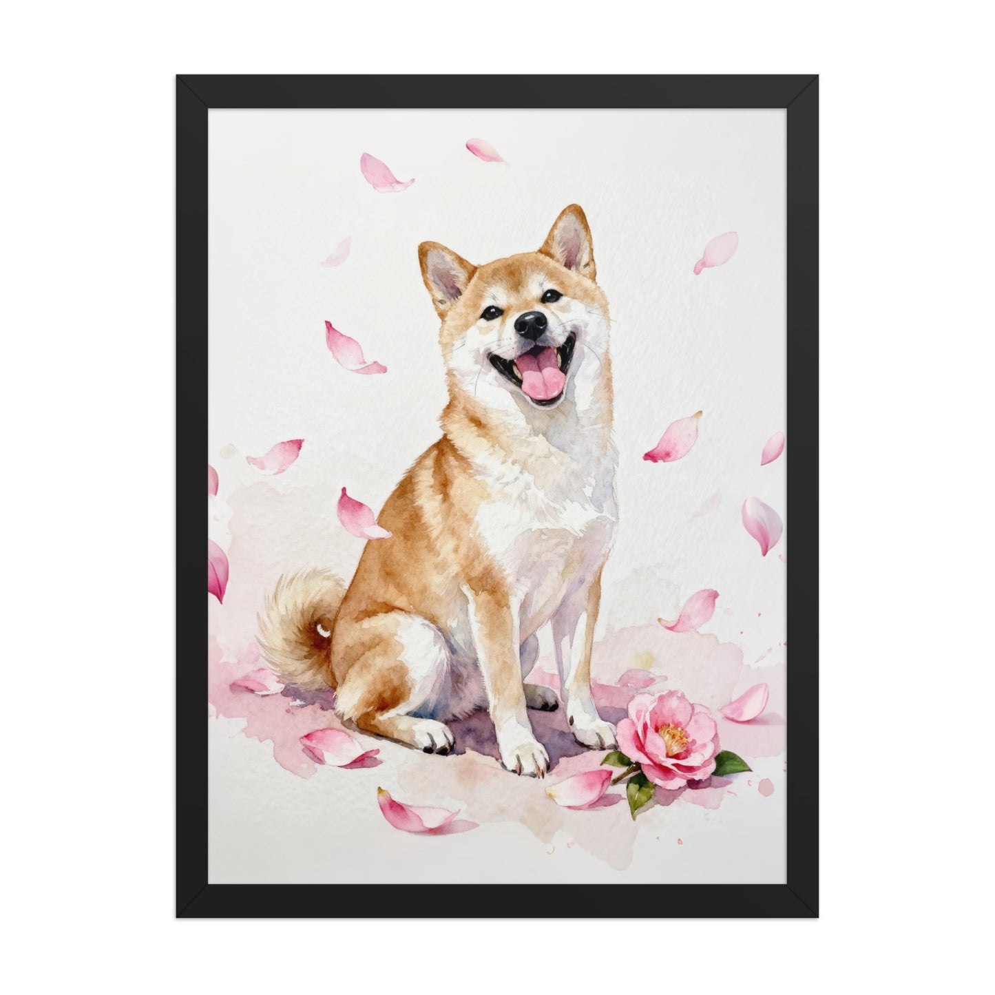 Watercolor Style Pet Portrait with Pink Camellia