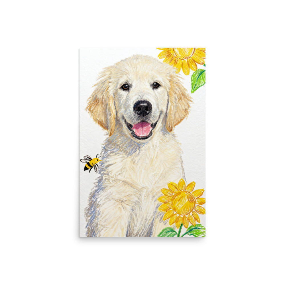 Custom Crayon Pet Portrait with Sunflowers & Bee