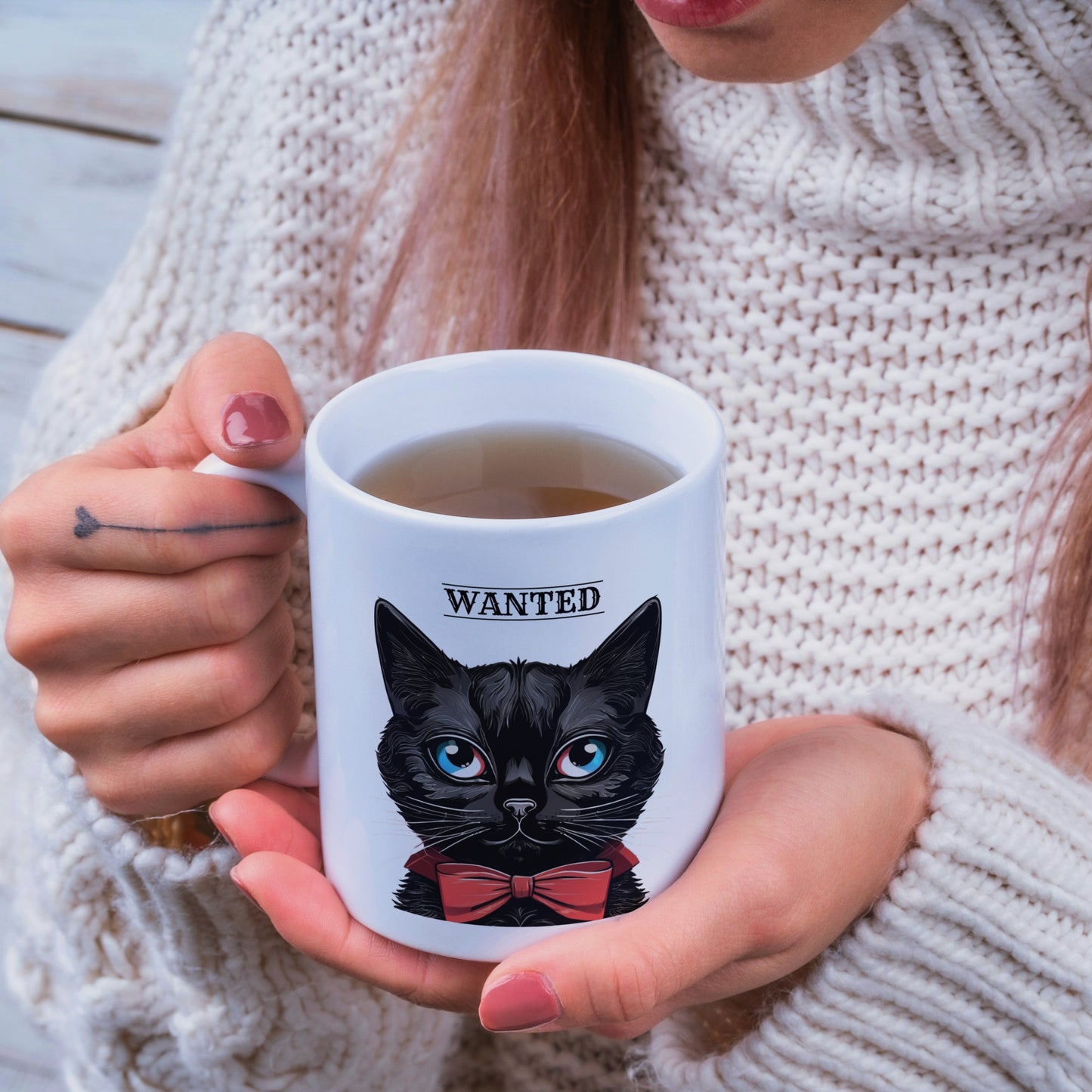 Wanted: Black Cat - White Glossy Mug