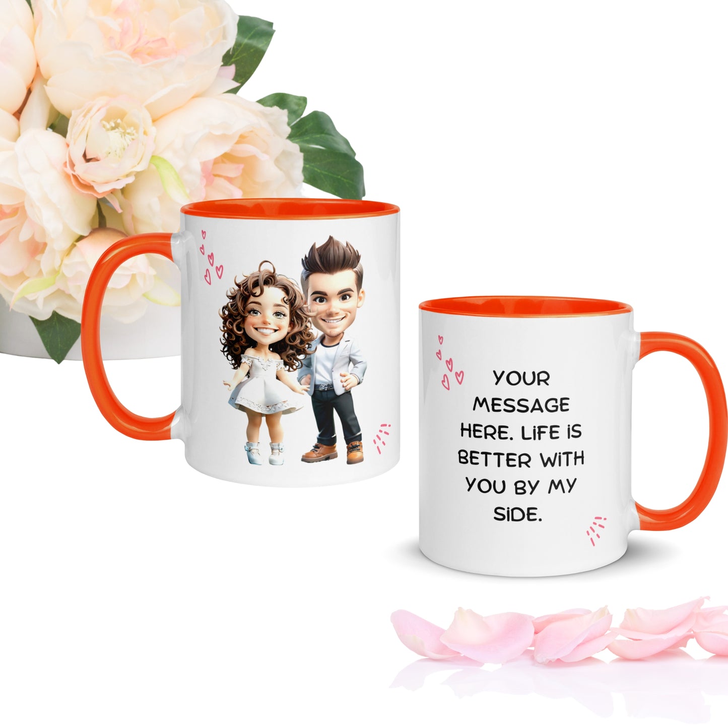 Custom Cartoon Portrait Mug with Color Inside - Couple