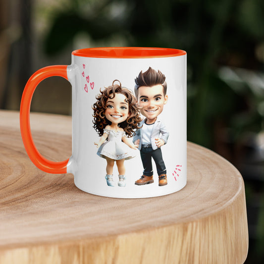 Custom Cartoon Portrait Mug with Color Inside - Couple