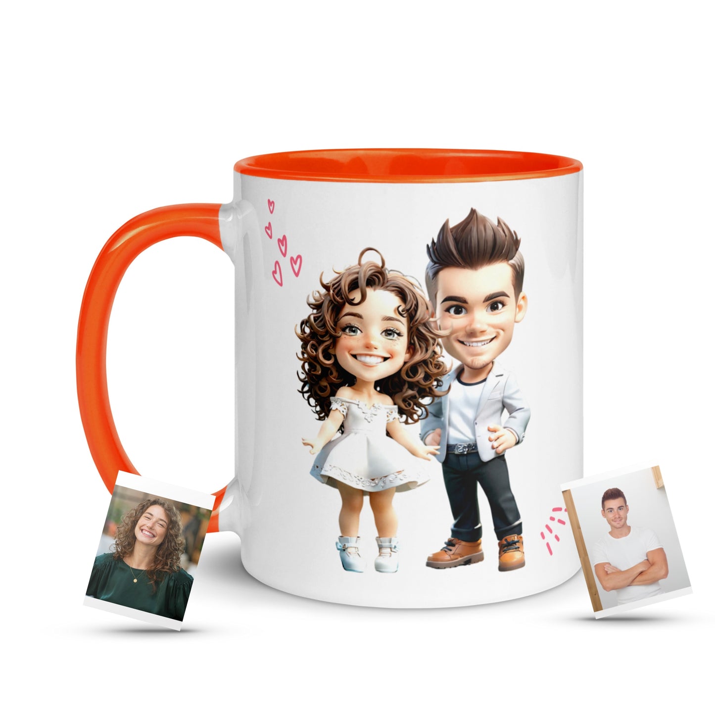 Custom Cartoon Portrait Mug with Color Inside - Couple