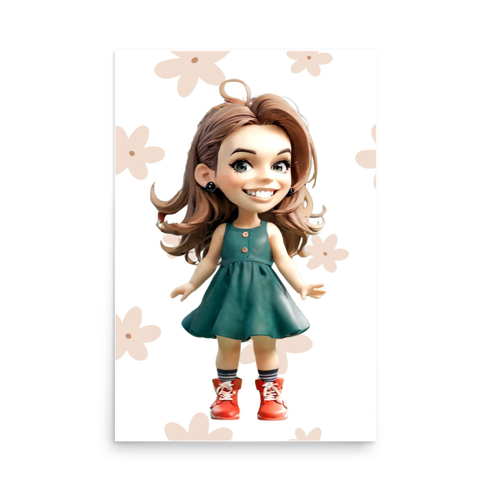 Custom portraits in cartoon style with stylish outfits on unframed poster.