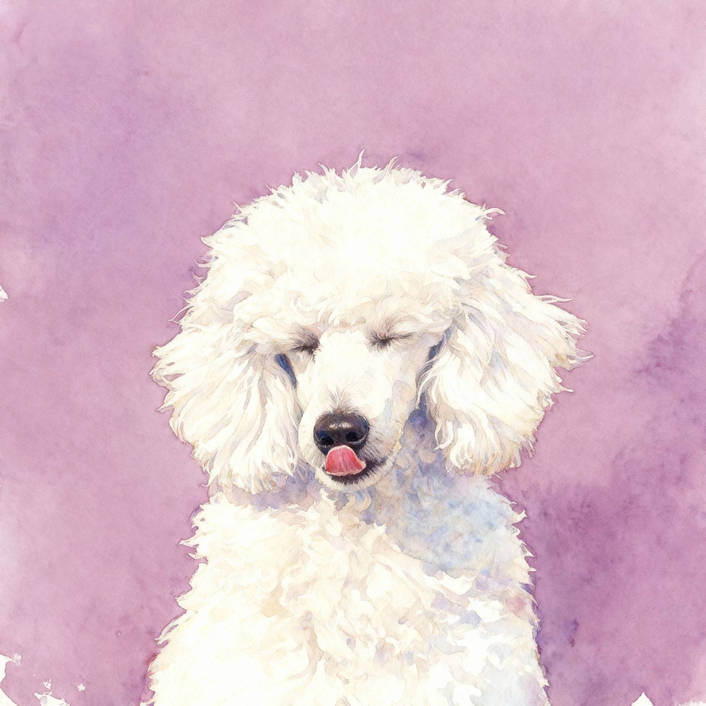 Custom modern pet portrait in watercolor style with solid background, featuring a white poodle.