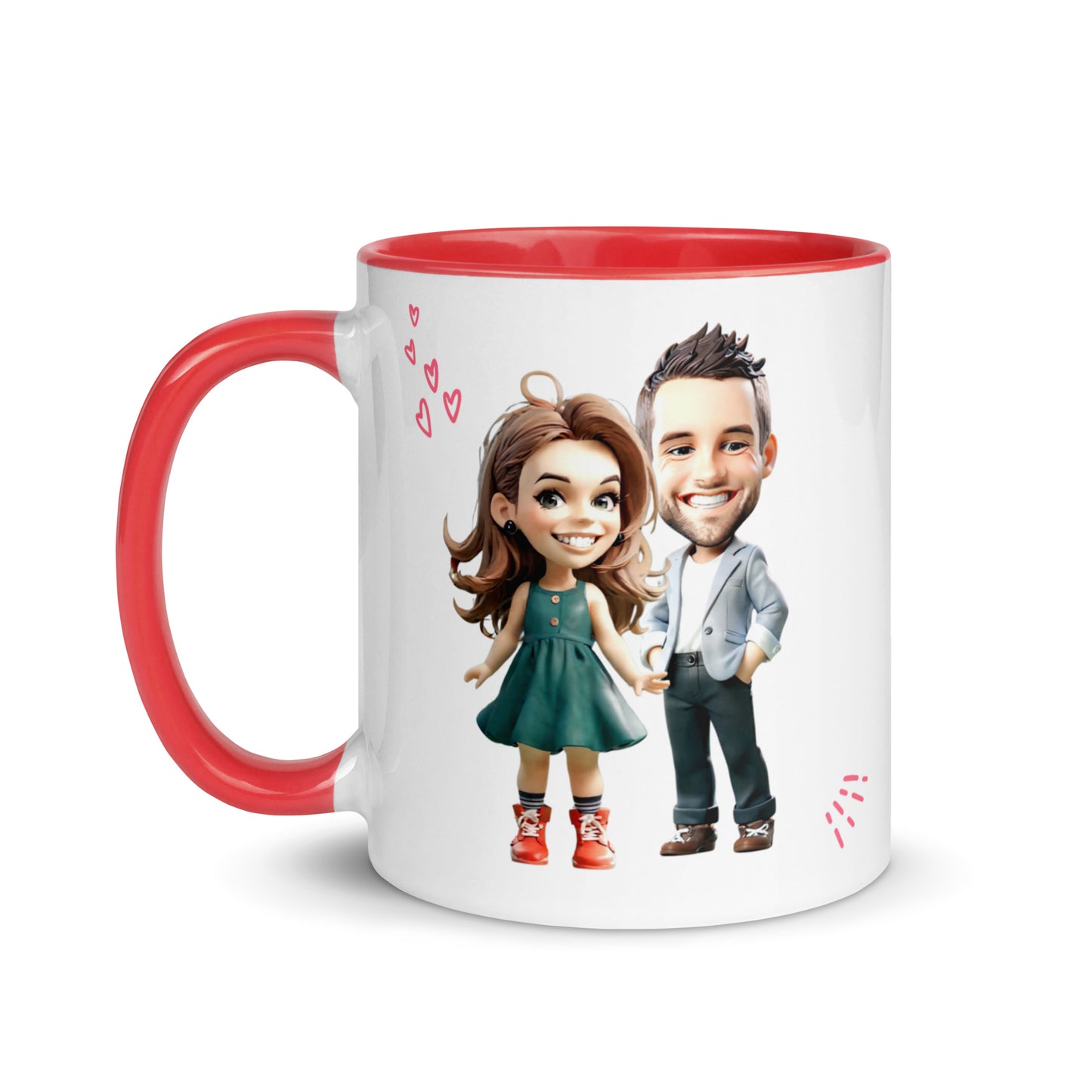 Custom Cartoon Portrait Mug with Color Inside - Couple