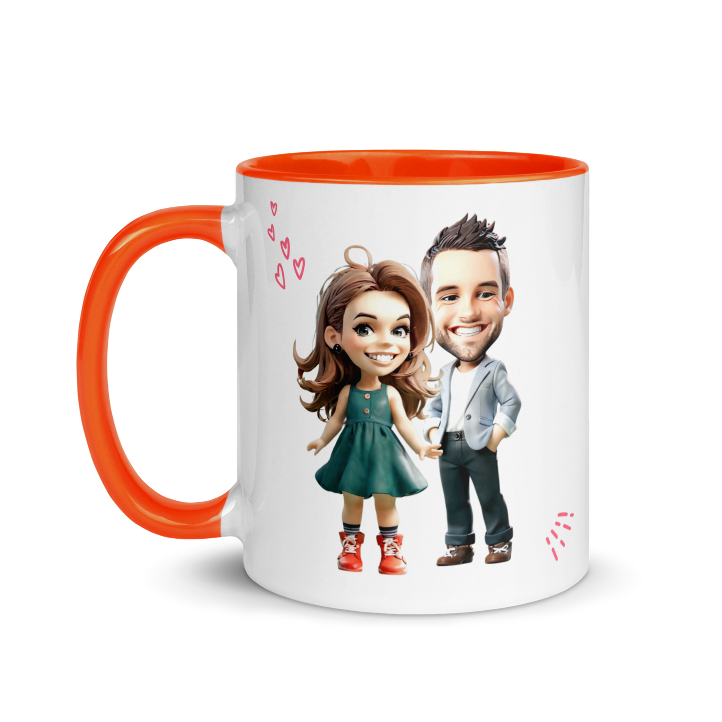 Custom Cartoon Portrait Mug with Color Inside - Couple