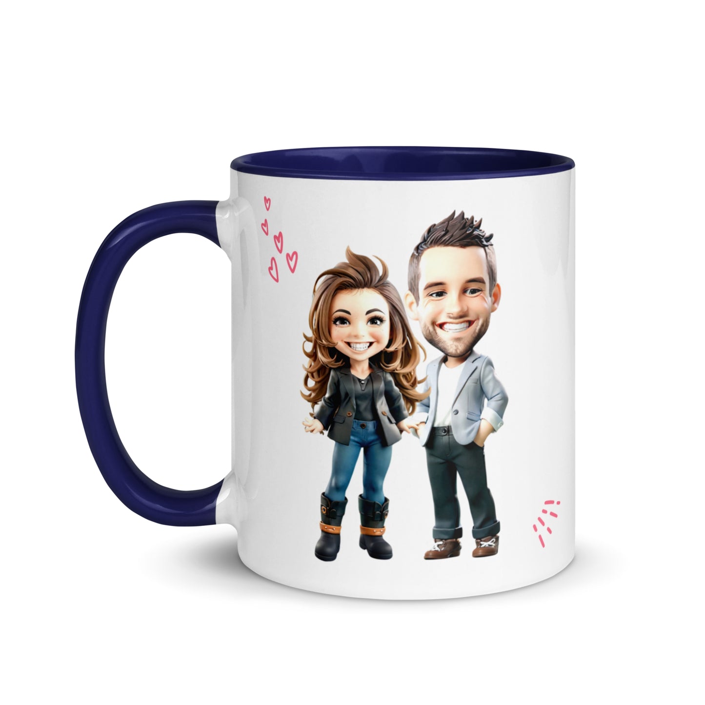 Custom Cartoon Portrait Mug with Color Inside - Couple