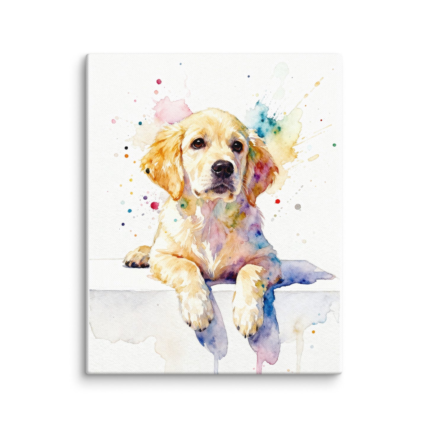 Modern minimalist watercolor pet portrait of a puppy with soft brushstrokes on a clean white background.