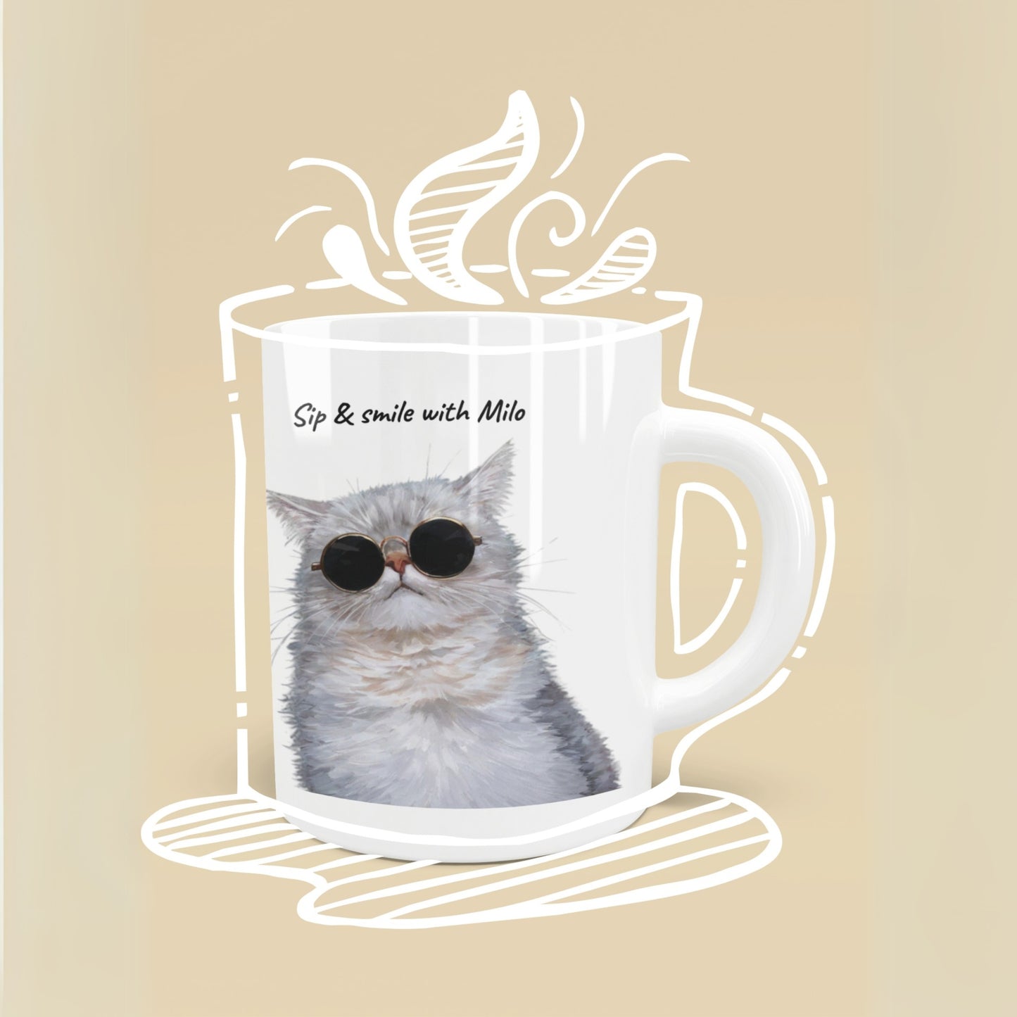 A custom pet mug with cat portrait