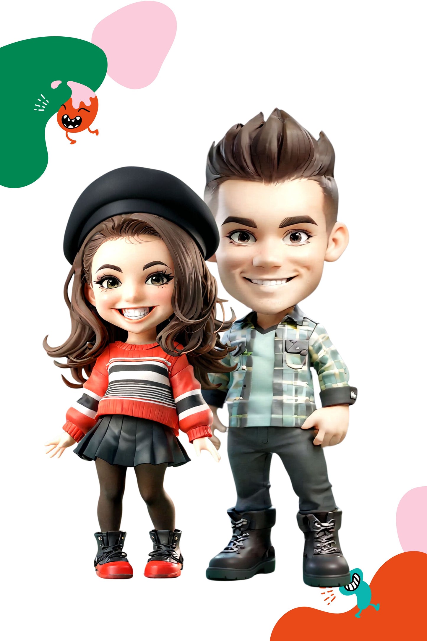 custom cartoon portrait featuring casual couple digital version