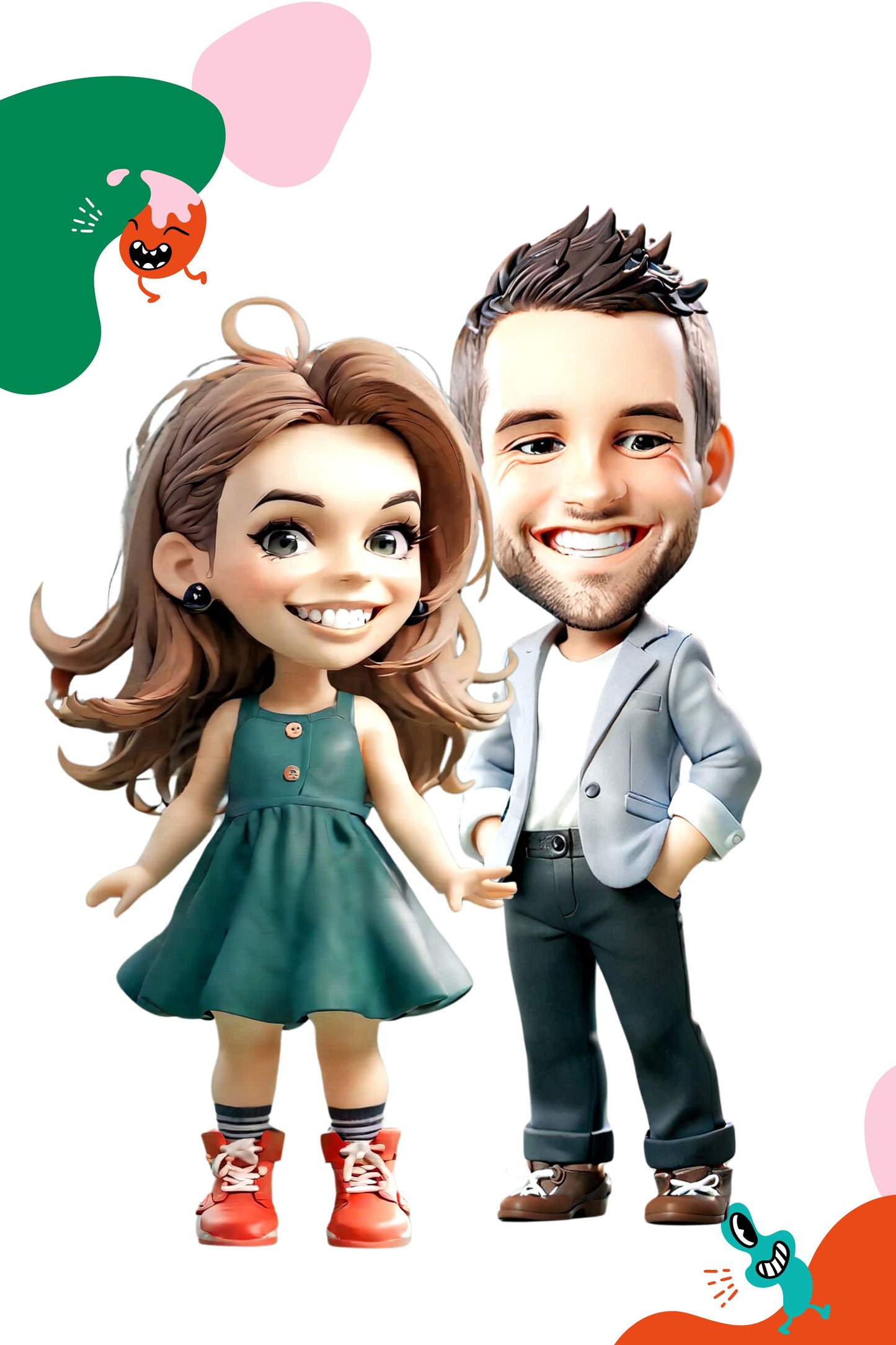 custom cartoon portrait chic outfit couple digital