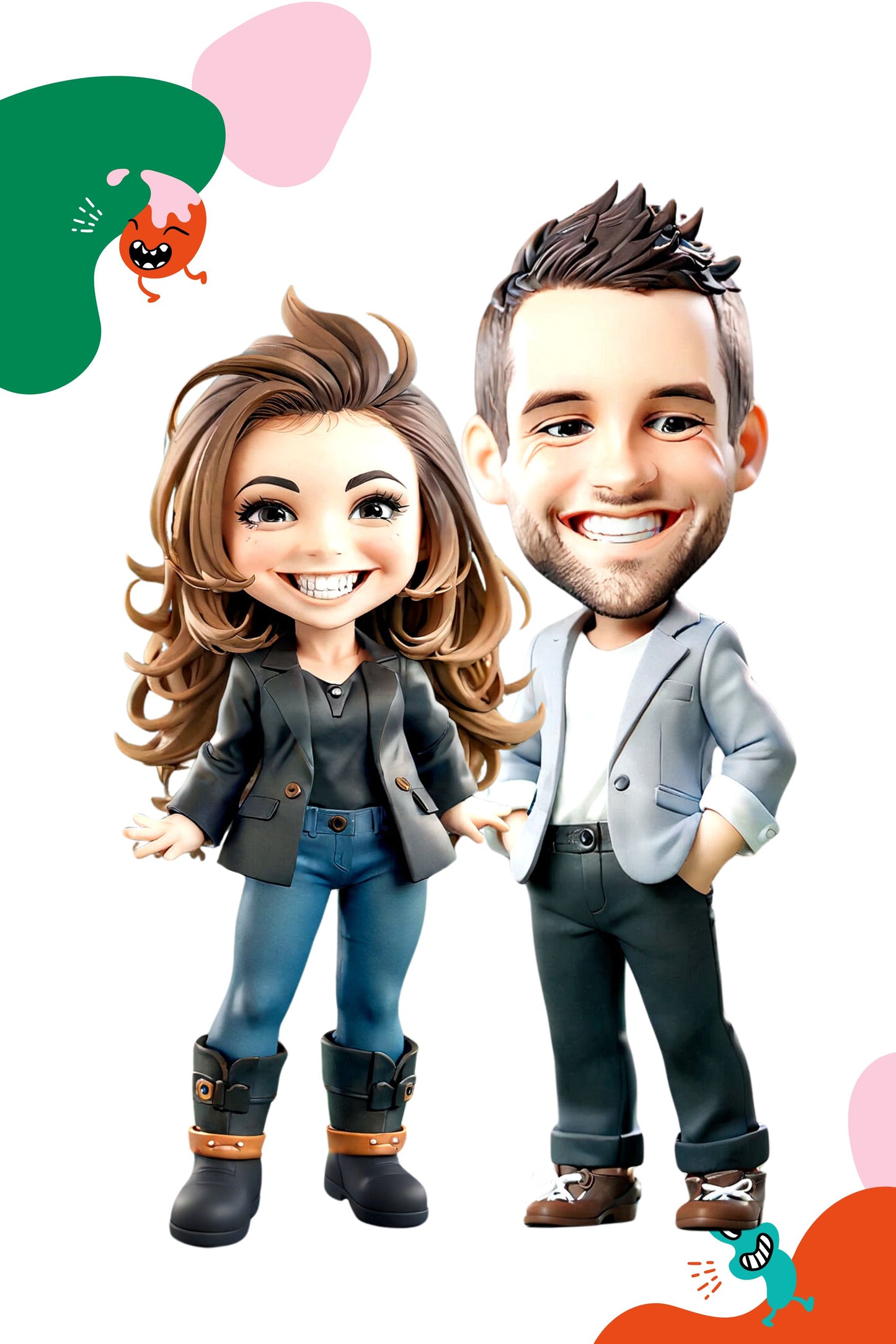 custom cartoon portrait featuring a cool couple digital version