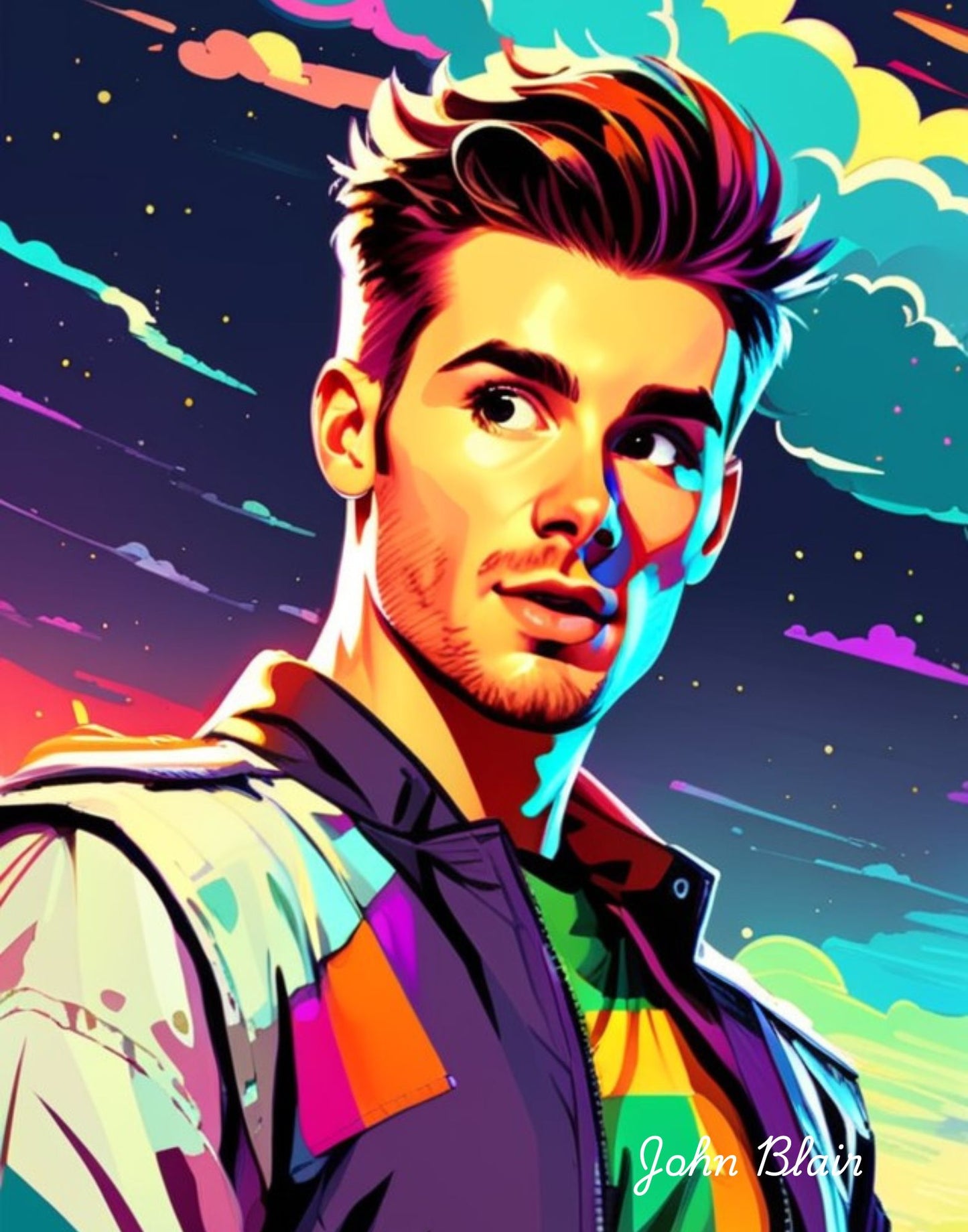 Custom portraits in vibrant pop style with a comic twist in digital version.
