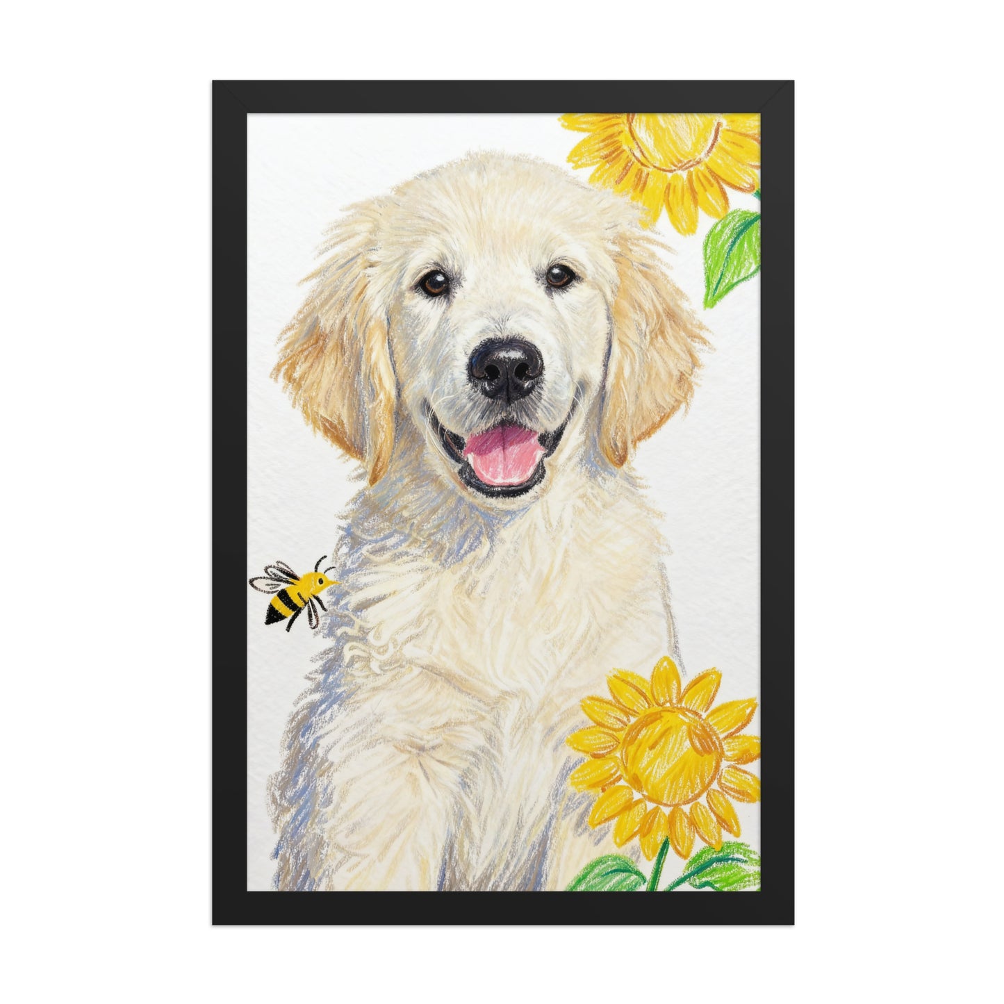 Custom Crayon Pet Portrait with Sunflowers & Bee