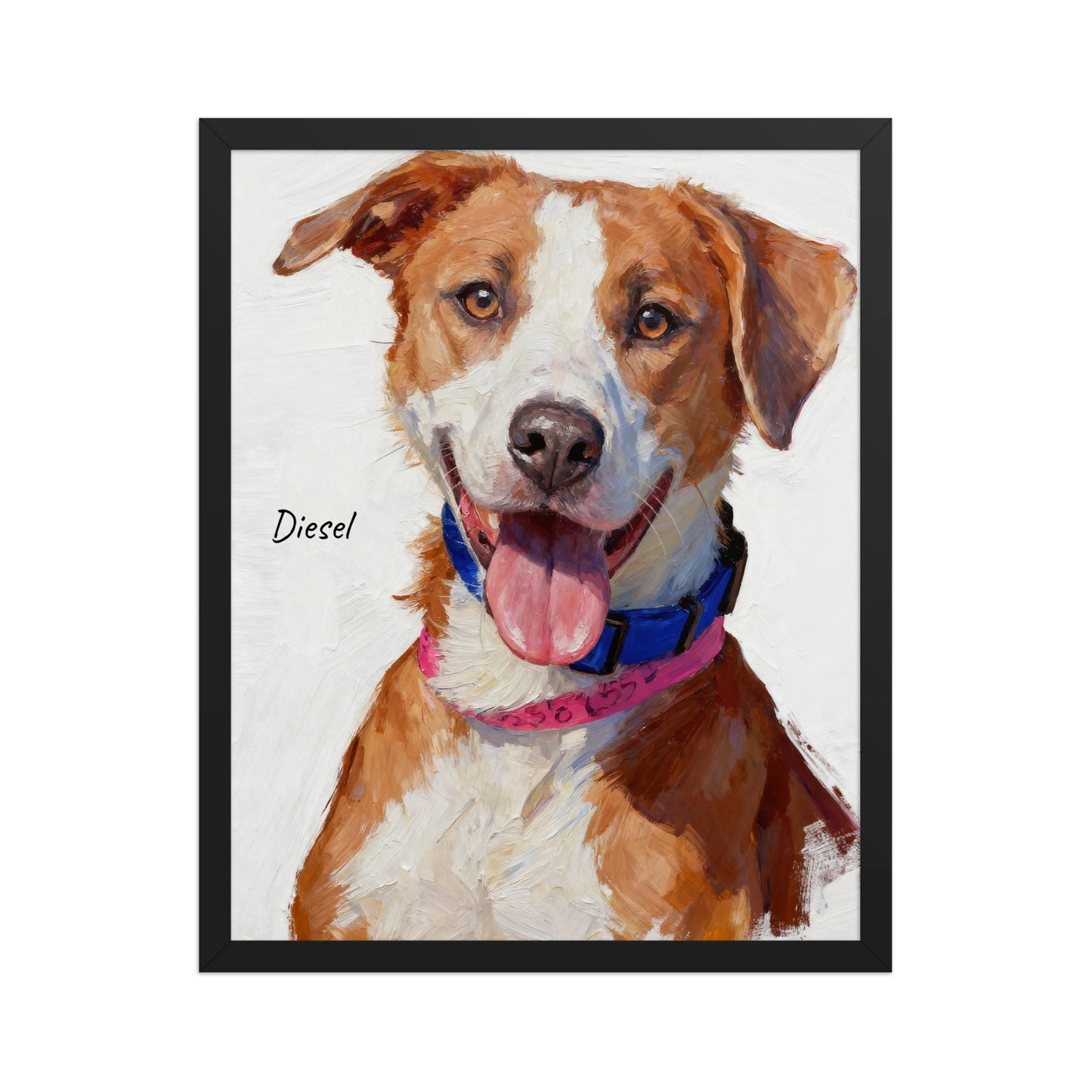 Modern pet portrait poster illustrated in minimalist oil painting style.