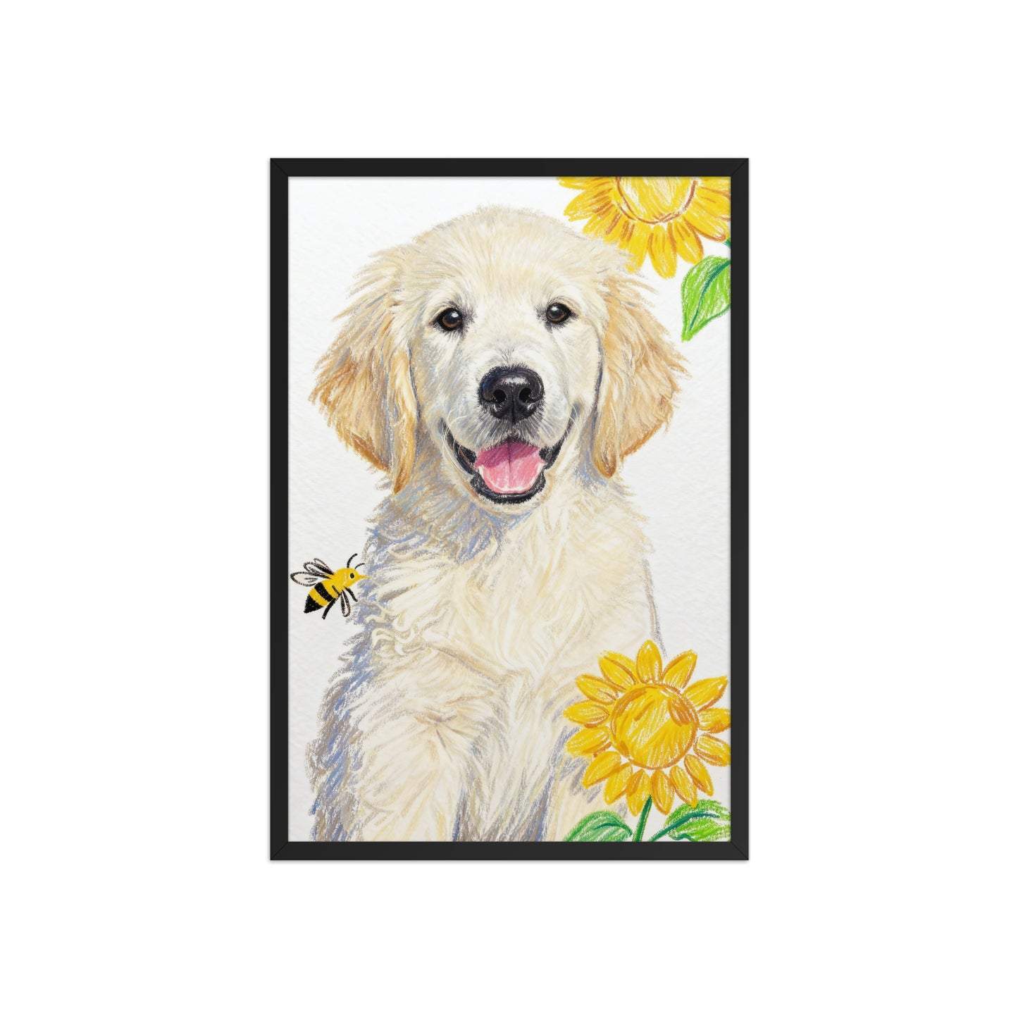 Custom Crayon Pet Portrait with Sunflowers & Bee