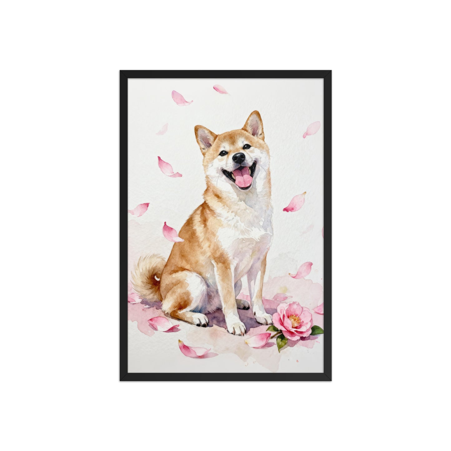 Watercolor Style Pet Portrait with Pink Camellia