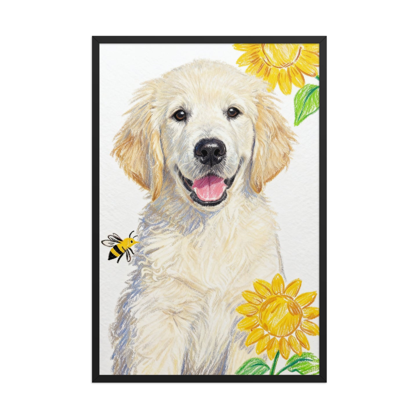 Custom Crayon Pet Portrait with Sunflowers & Bee