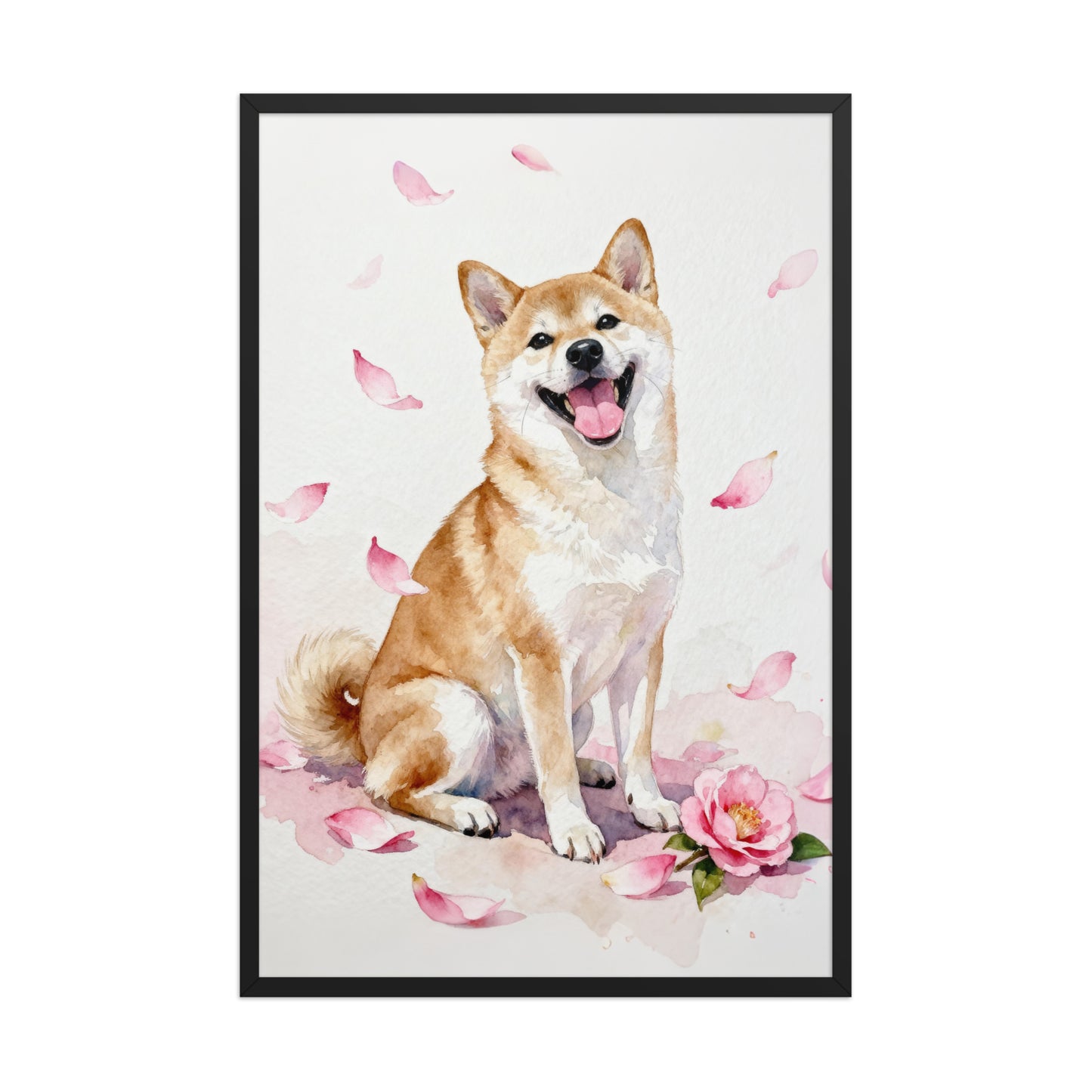 Watercolor Style Pet Portrait with Pink Camellia