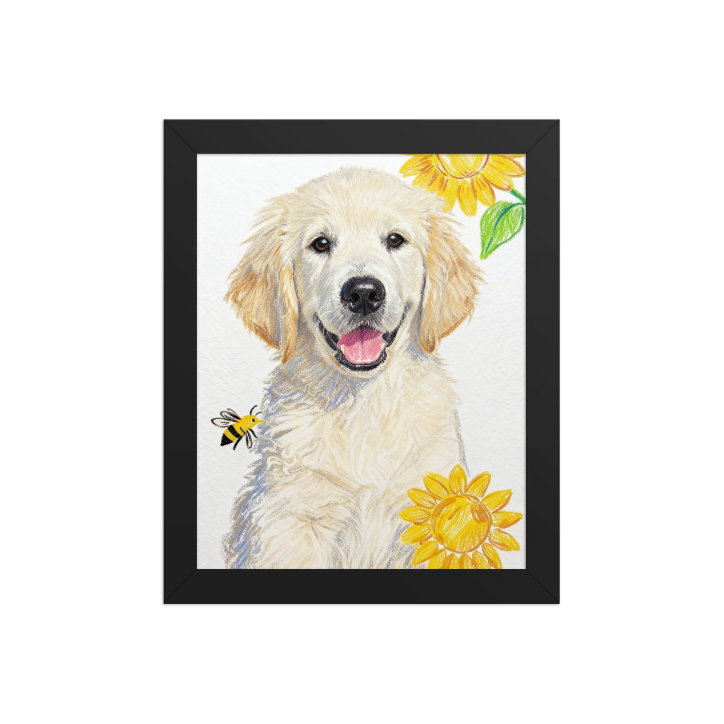 Custom Crayon Pet Portrait with Sunflowers & Bee