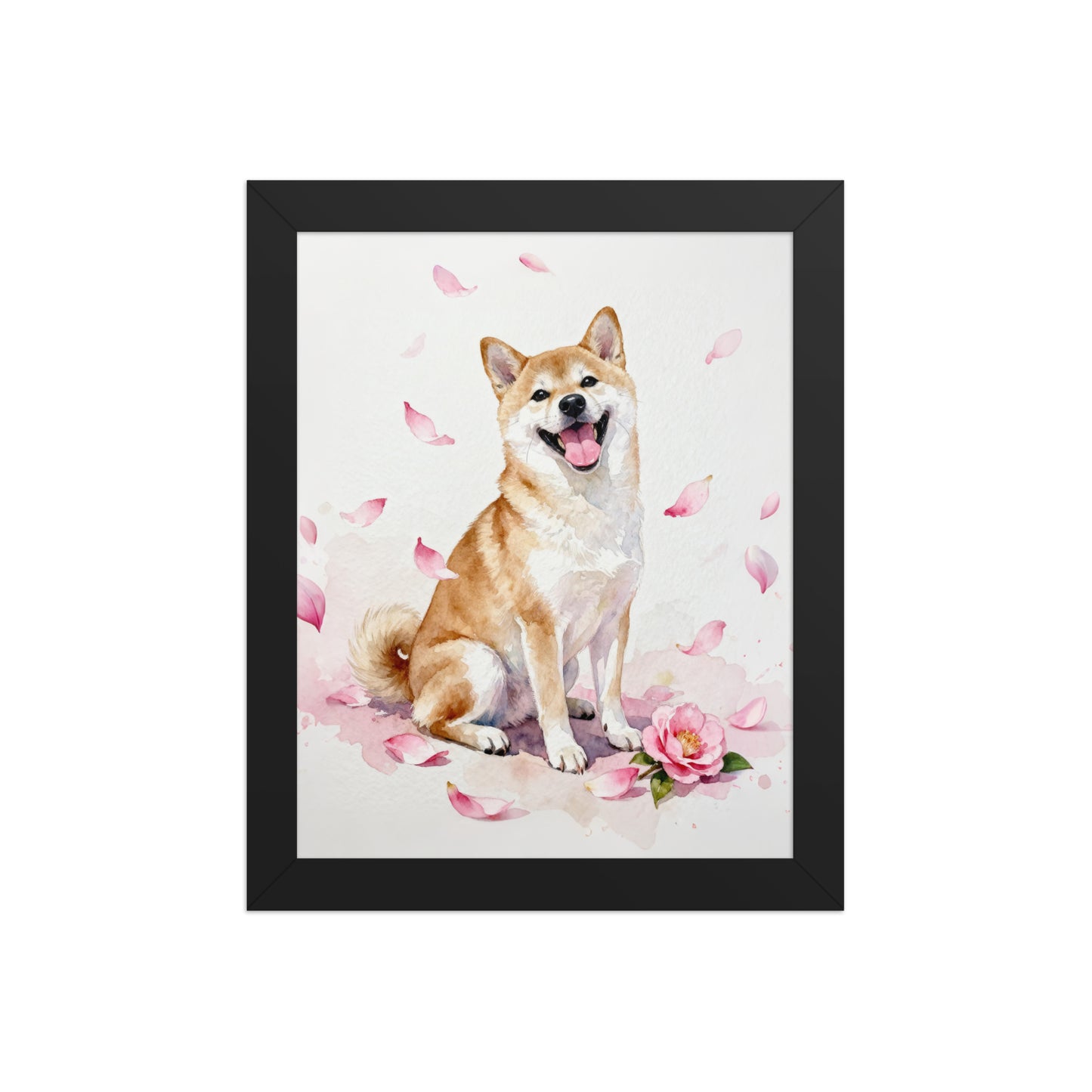 Watercolor Style Pet Portrait with Pink Camellia
