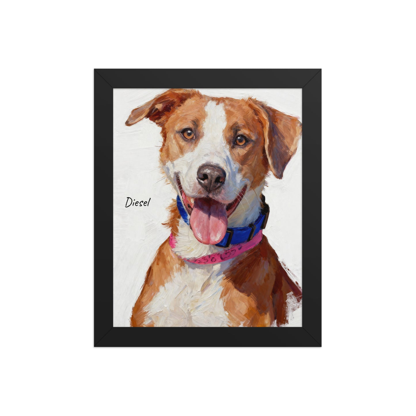 Modern pet portrait poster illustrated in minimalist oil painting style.