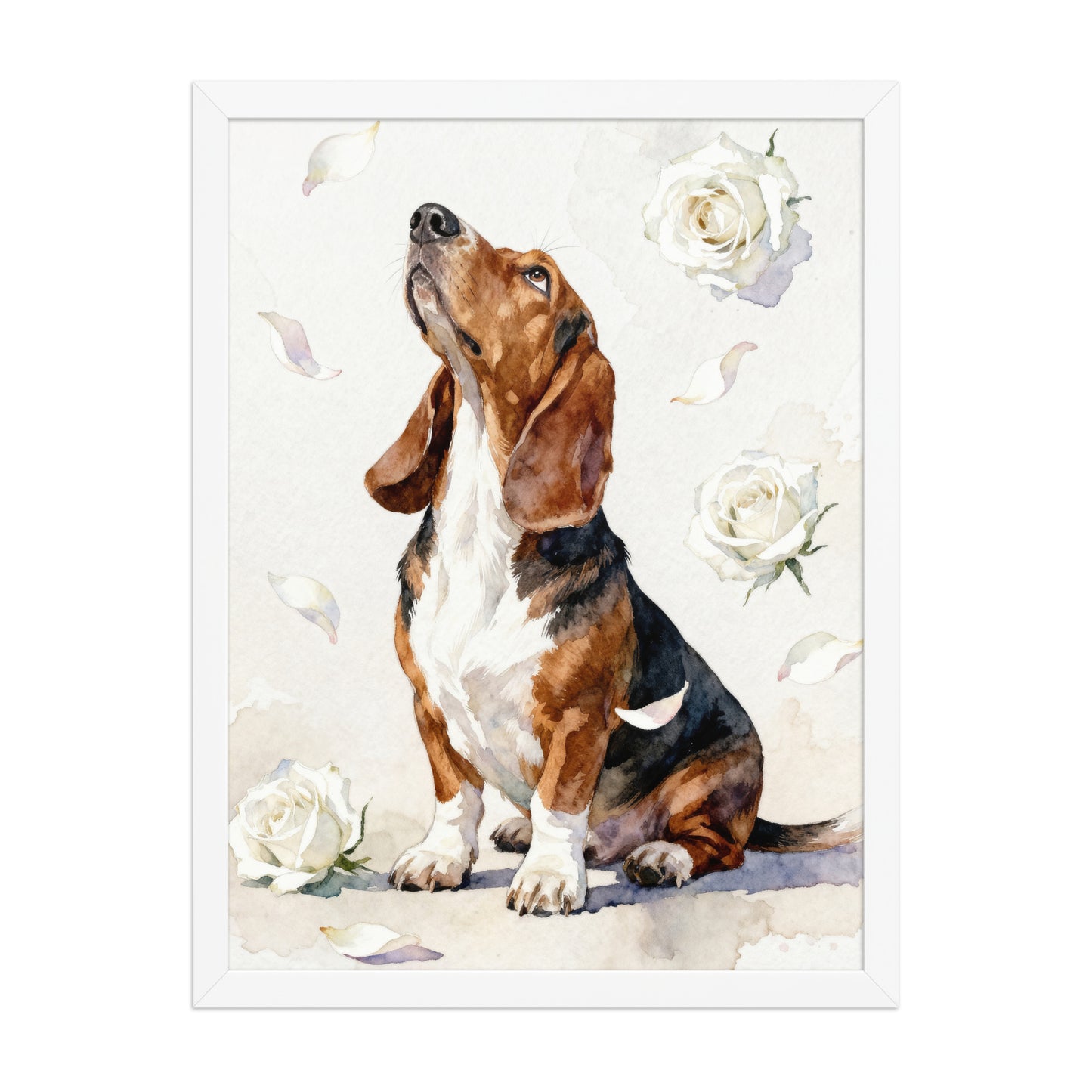 Watercolor Style Pet Portrait with White Roses – Minimalist