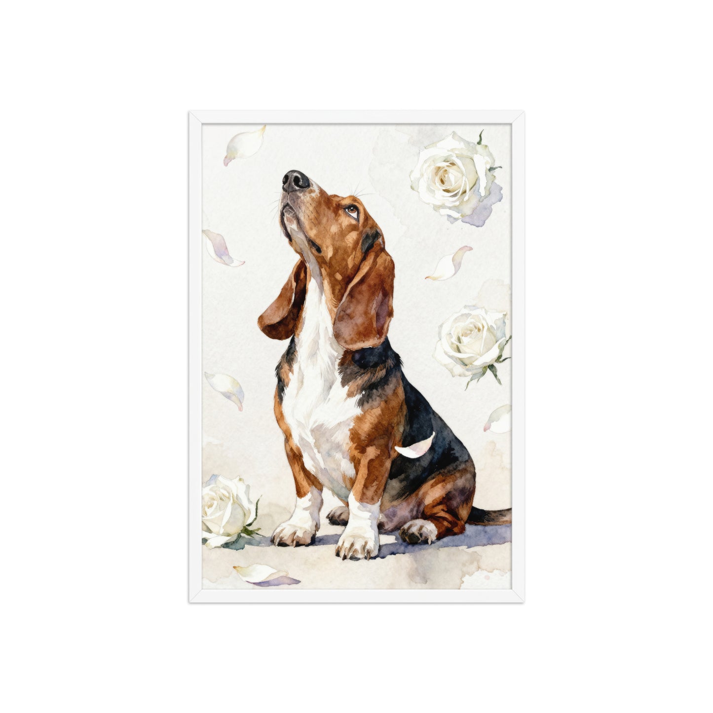 Watercolor Style Pet Portrait with White Roses – Minimalist