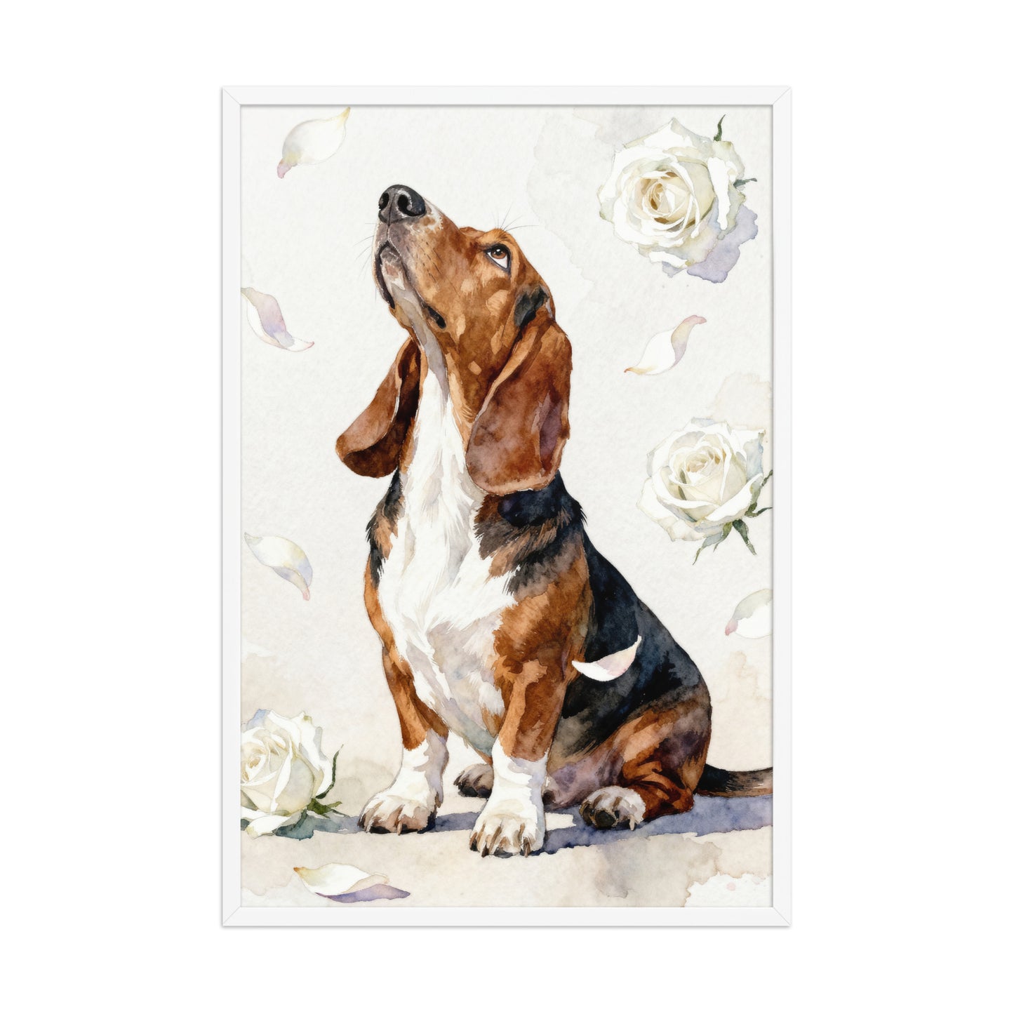 Watercolor Style Pet Portrait with White Roses – Minimalist