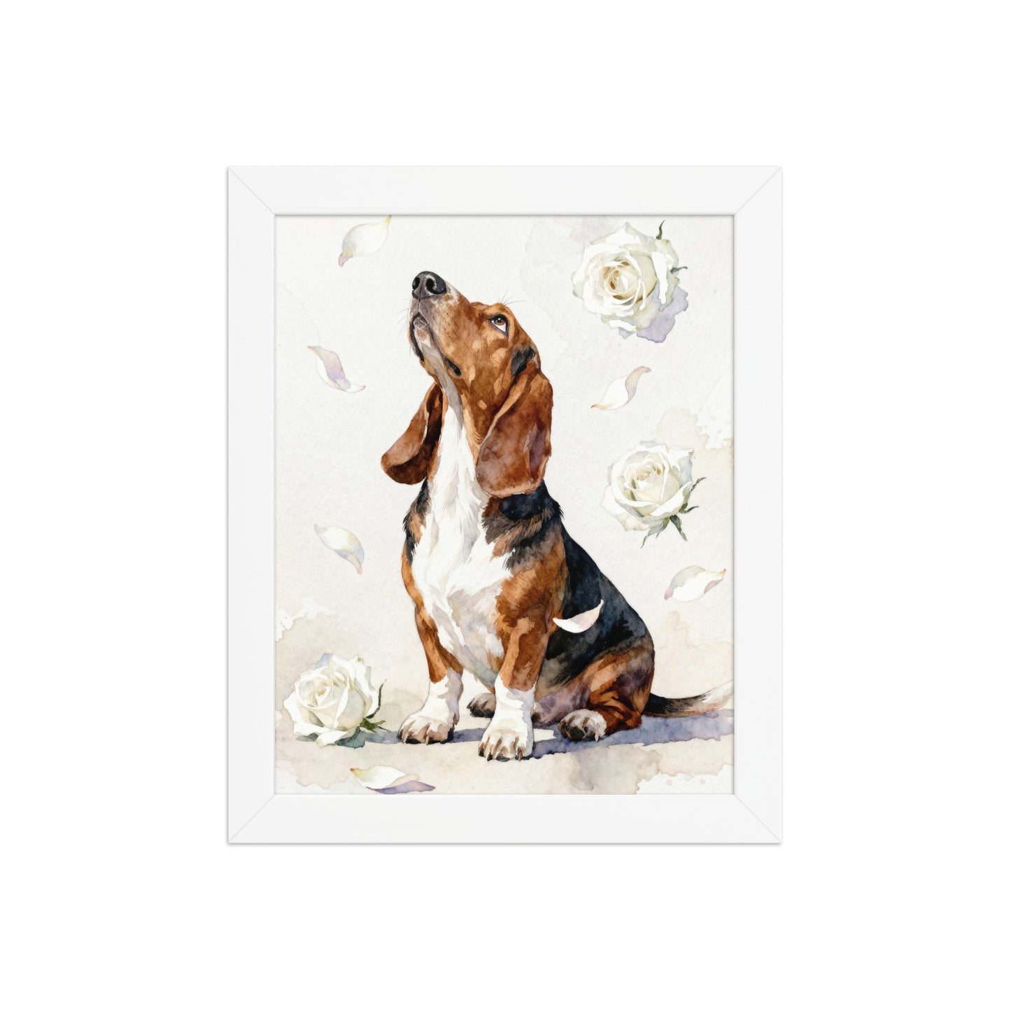 Watercolor Style Pet Portrait with White Roses – Minimalist