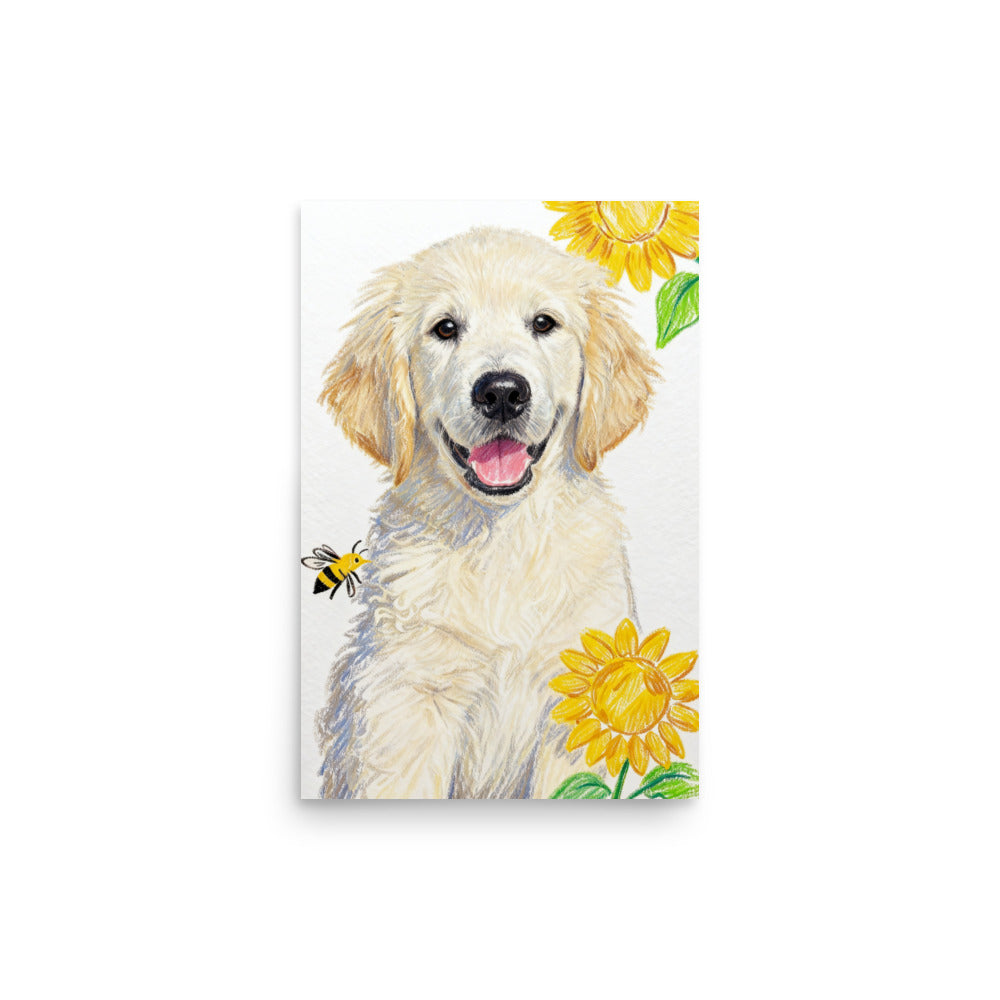 Custom Crayon Pet Portrait with Sunflowers & Bee