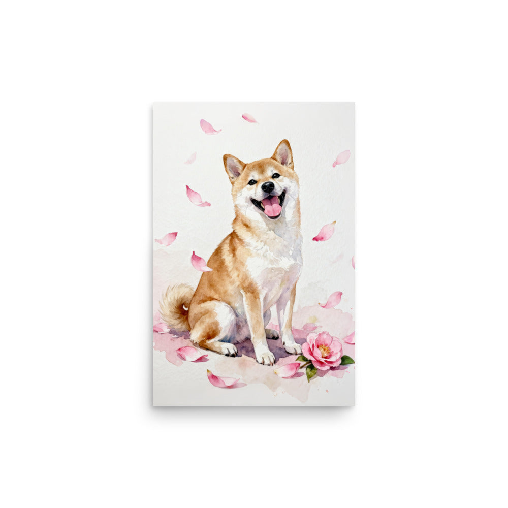 Watercolor Style Pet Portrait with Pink Camellia