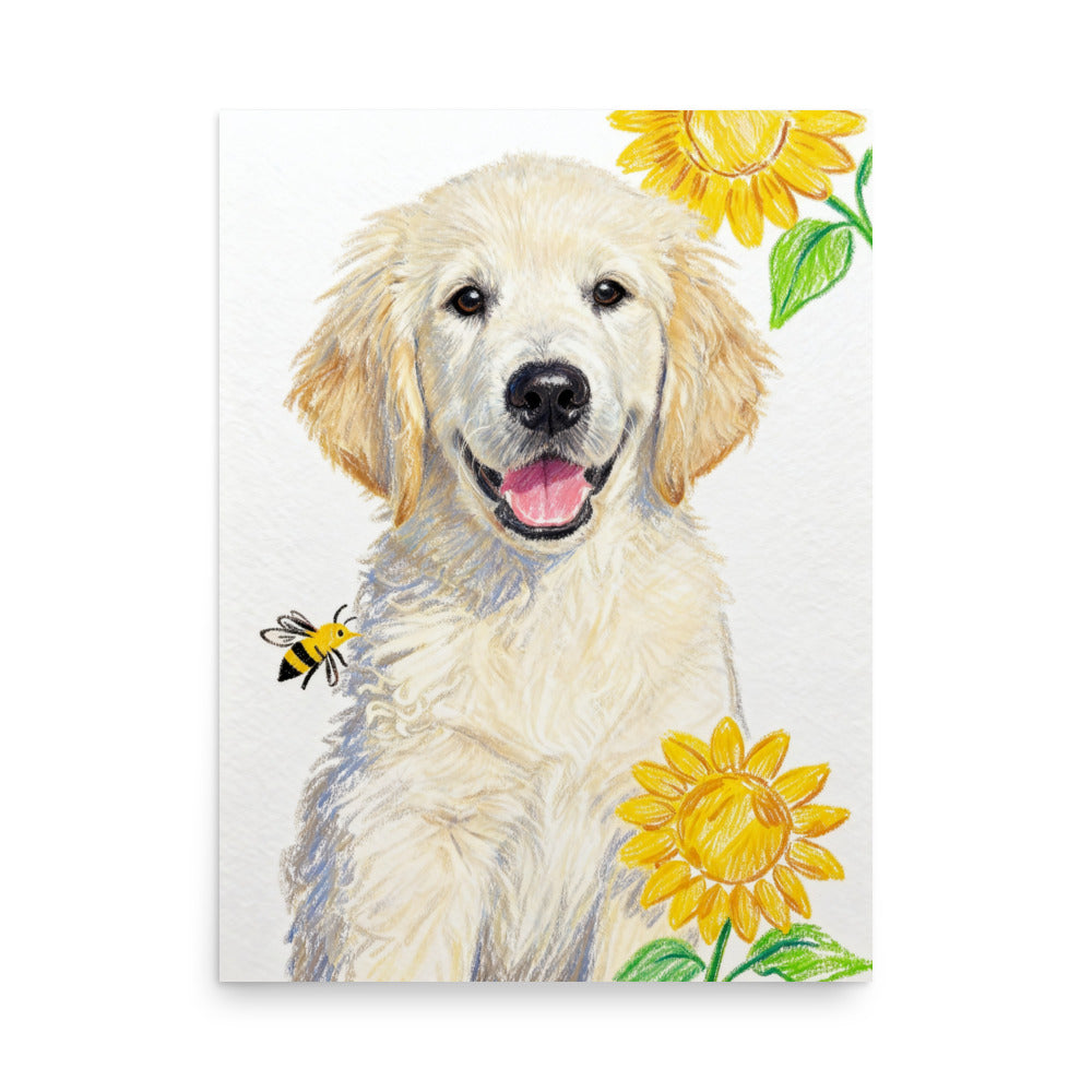 Custom Crayon Pet Portrait with Sunflowers & Bee