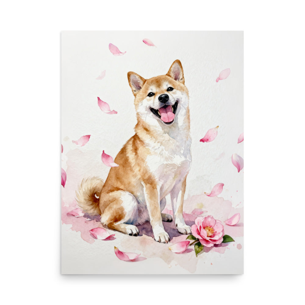 Watercolor Style Pet Portrait with Pink Camellia