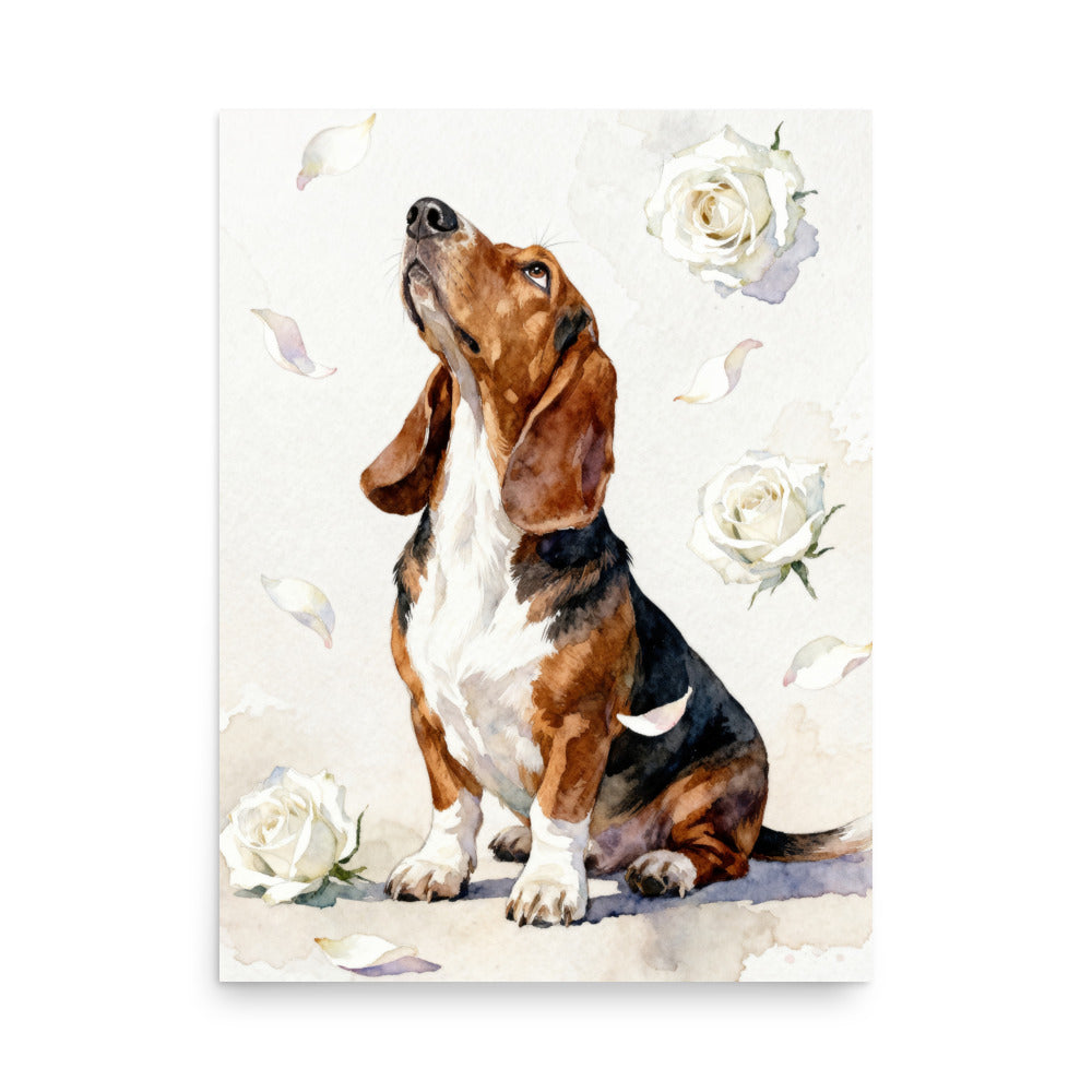 Watercolor Style Pet Portrait with White Roses – Minimalist