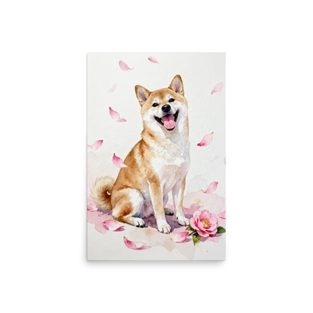 Watercolor Style Pet Portrait with Pink Camellia