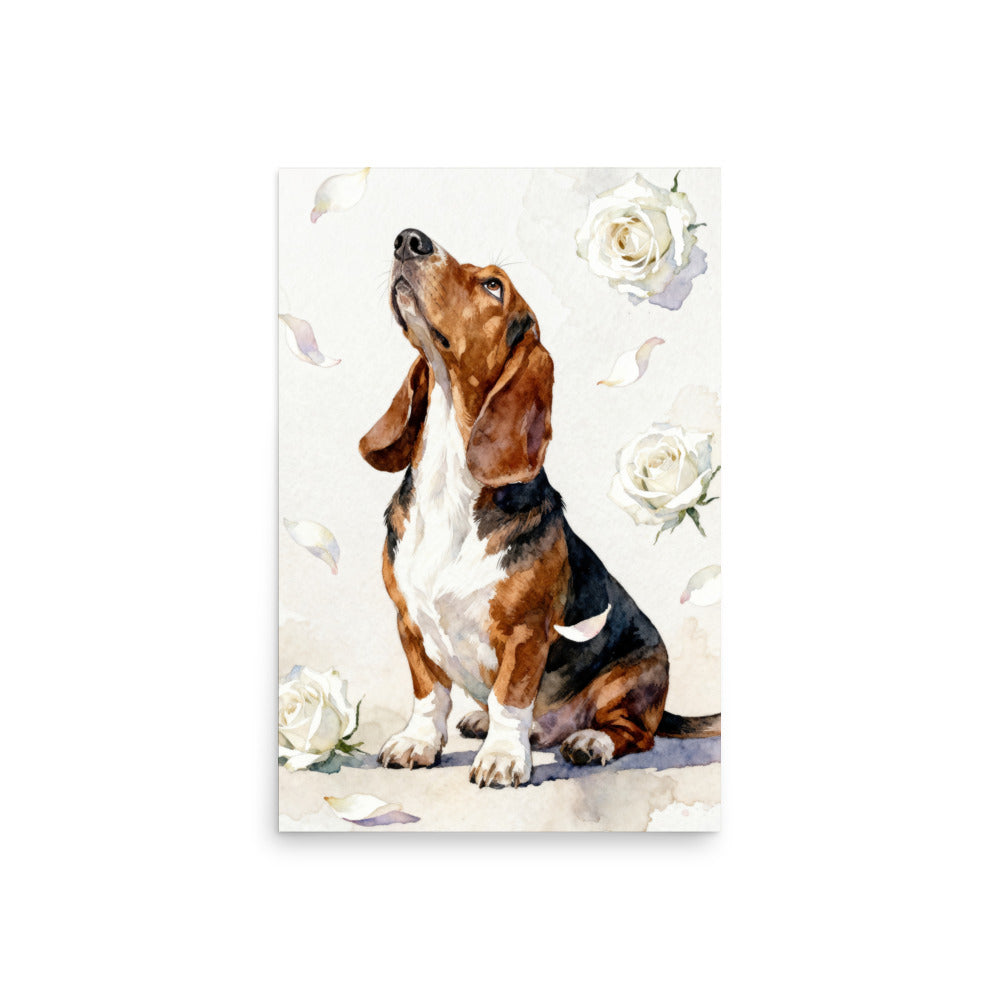 Watercolor Style Pet Portrait with White Roses – Minimalist