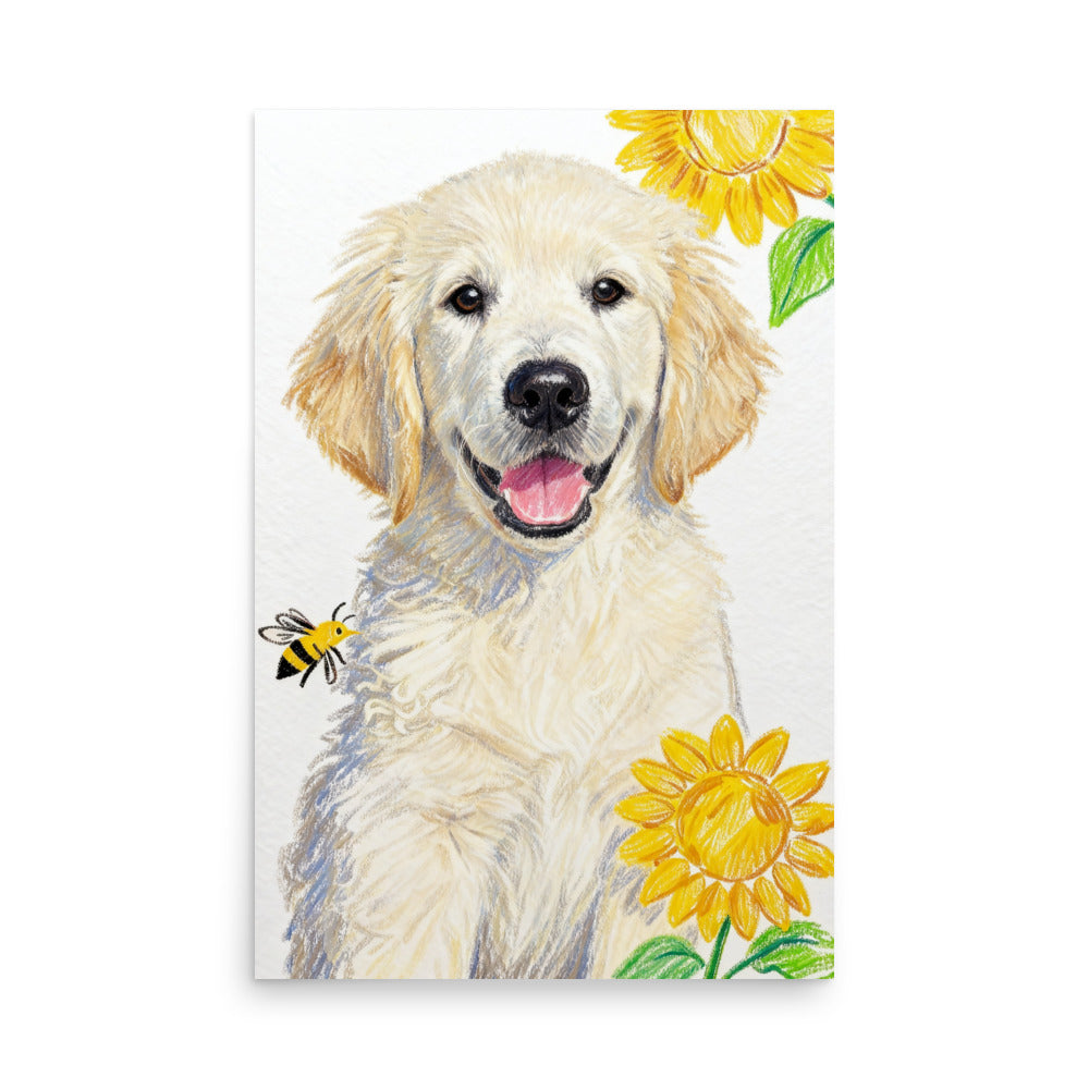 Custom Crayon Pet Portrait with Sunflowers & Bee
