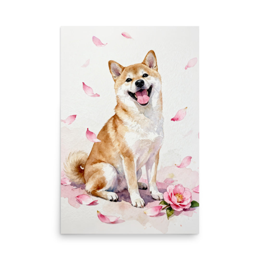 Watercolor Style Pet Portrait with Pink Camellia
