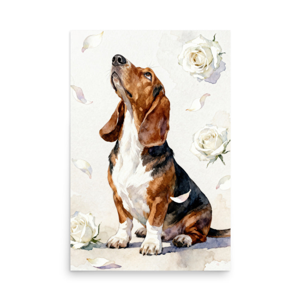 Watercolor Style Pet Portrait with White Roses – Minimalist