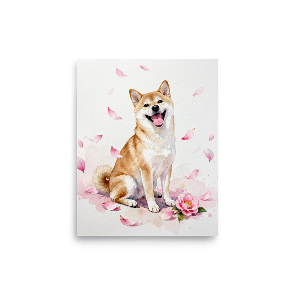 Watercolor Style Pet Portrait with Pink Camellia