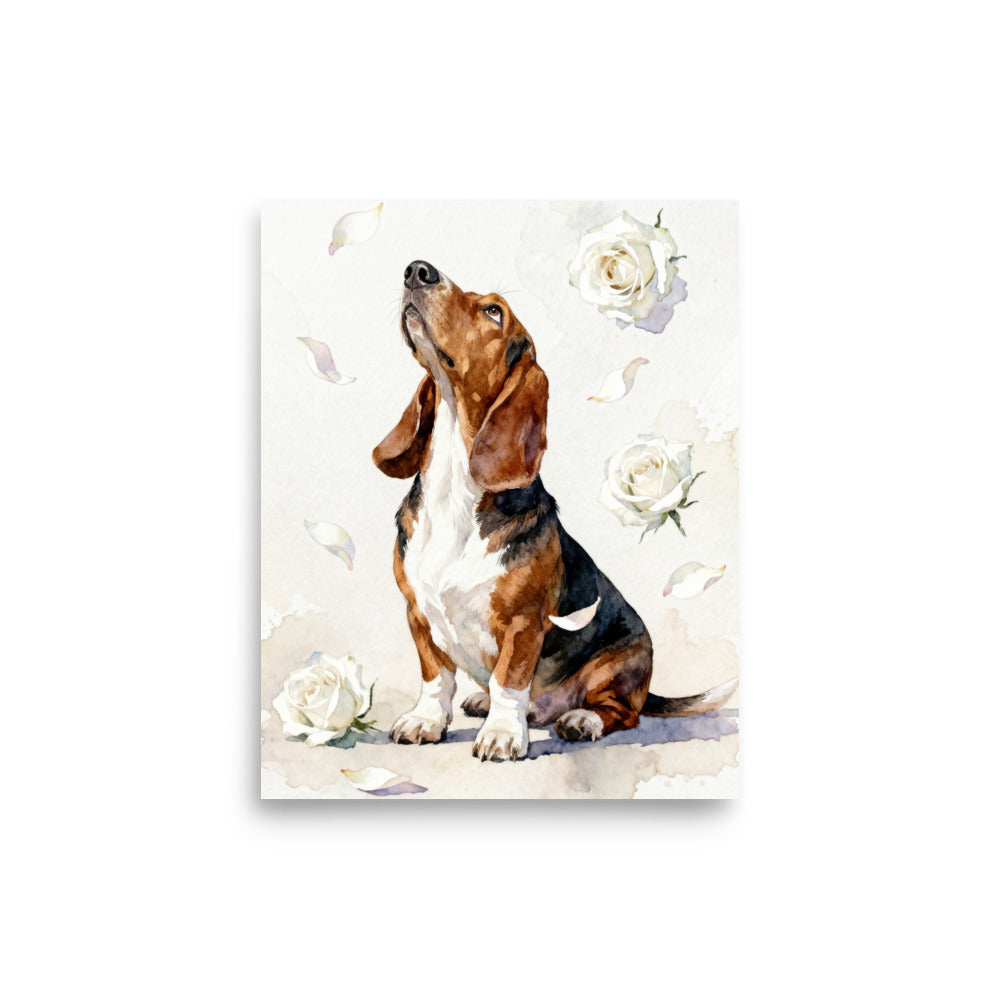 Watercolor Style Pet Portrait with White Roses – Minimalist