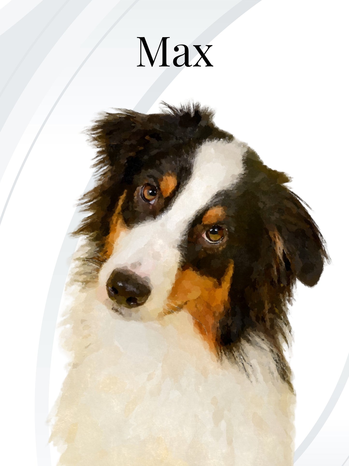 A modern-style portrait of a dog with a minimalist background.