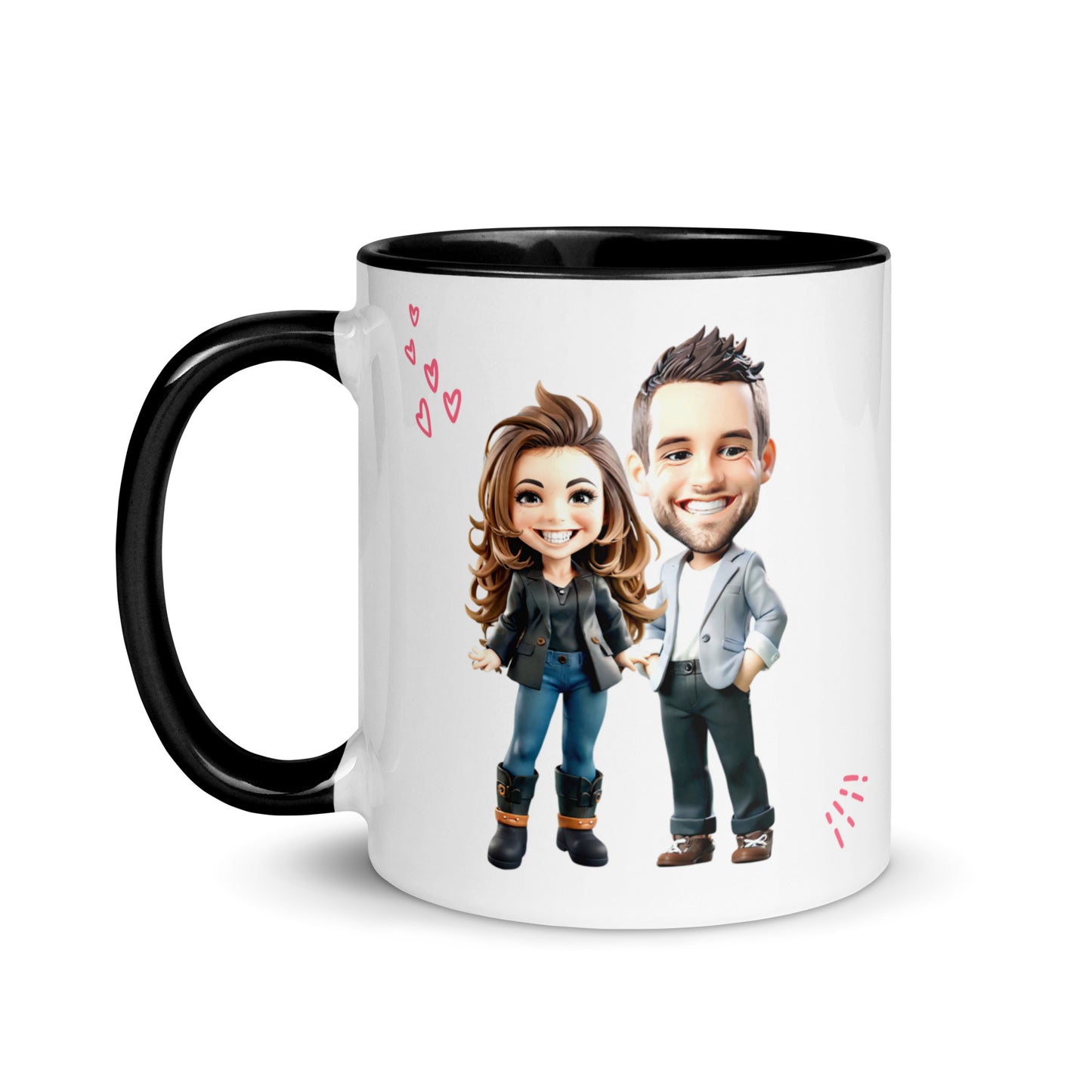 Custom Cartoon Portrait Mug with Color Inside - Couple