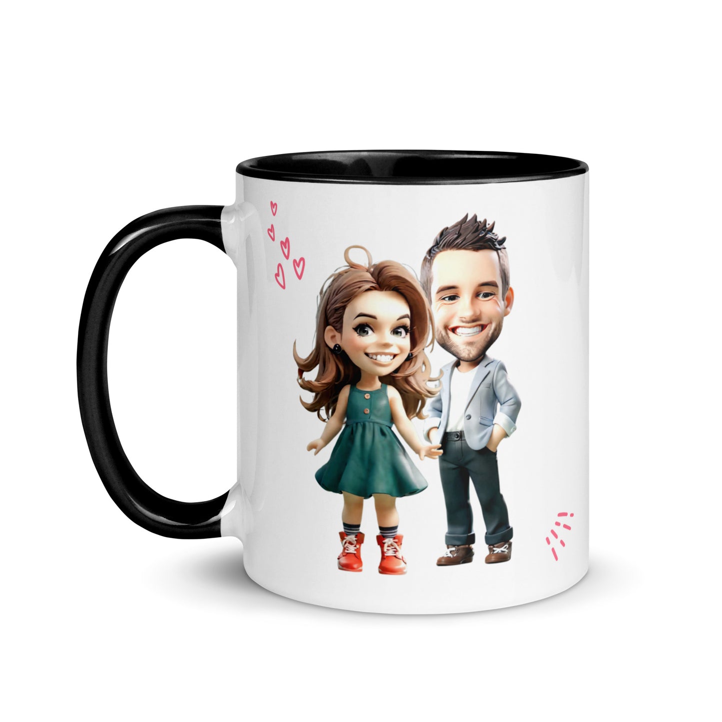 Custom Cartoon Portrait Mug with Color Inside - Couple