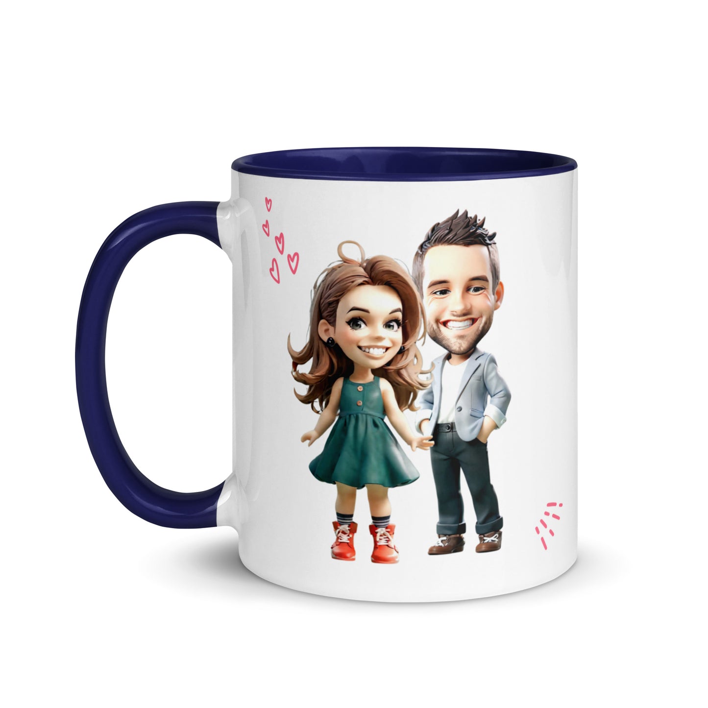 Custom Cartoon Portrait Mug with Color Inside - Couple