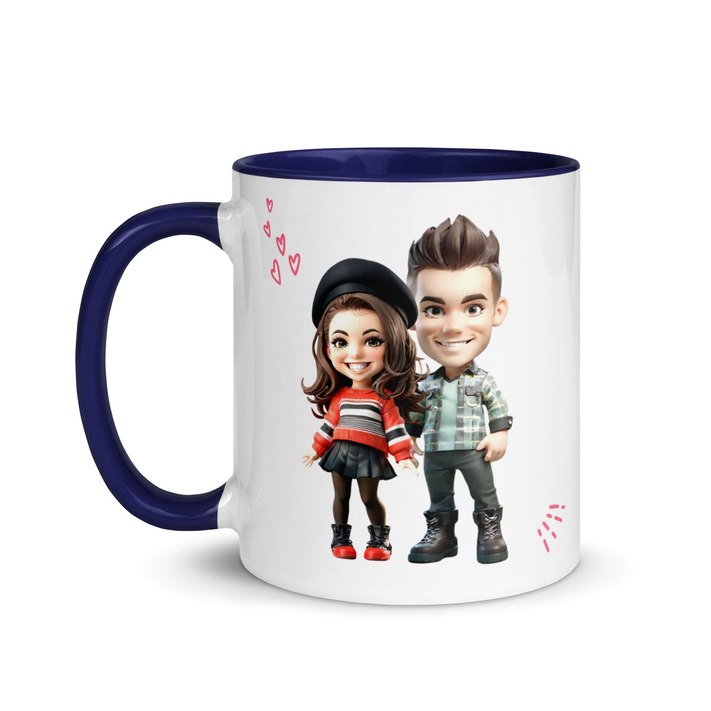 Custom Cartoon Portrait Mug with Color Inside - Couple