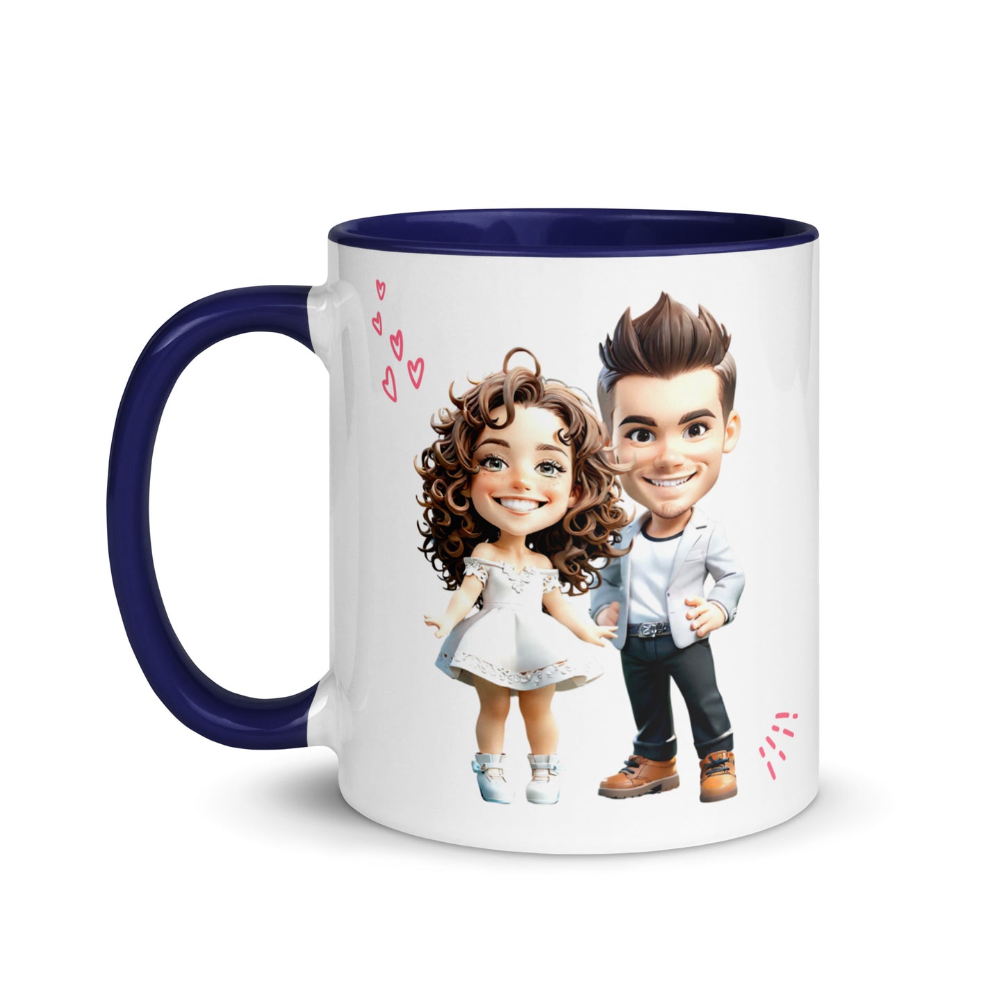 Custom Cartoon Portrait Mug with Color Inside - Couple