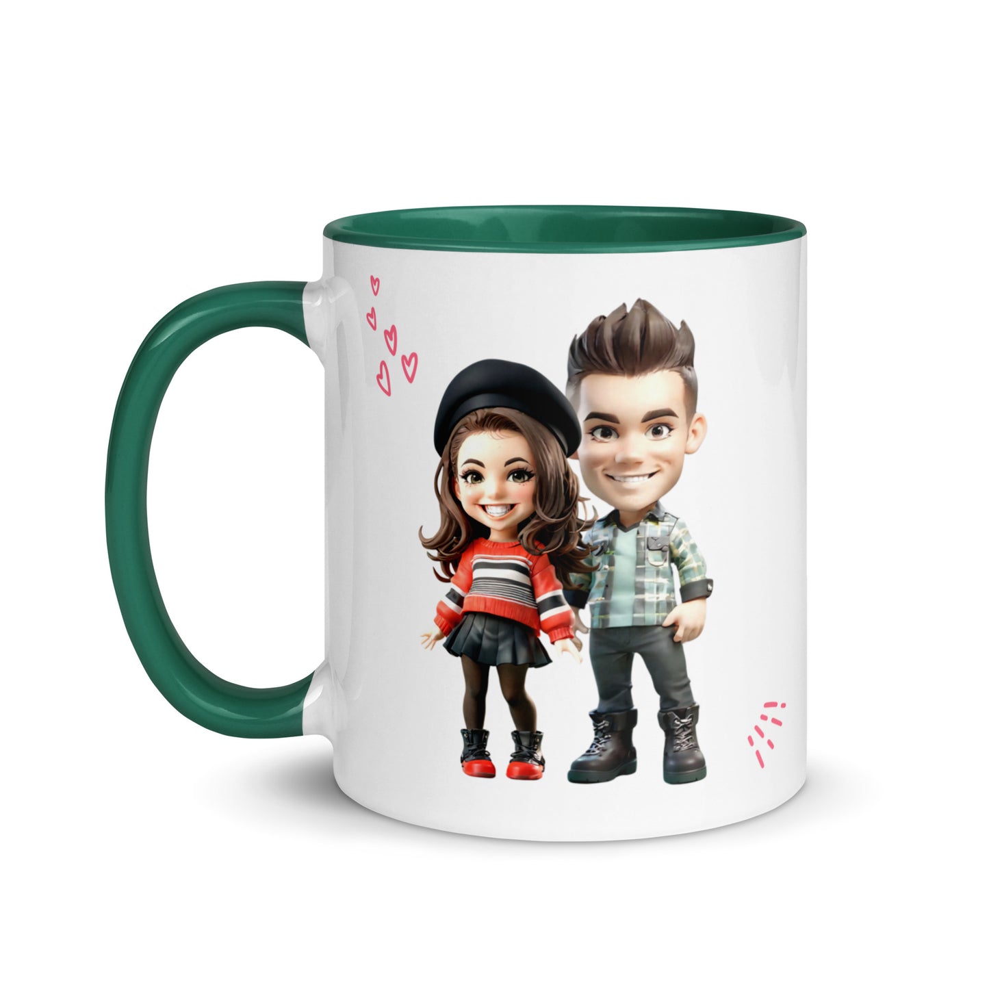 Custom Cartoon Portrait Mug with Color Inside - Couple