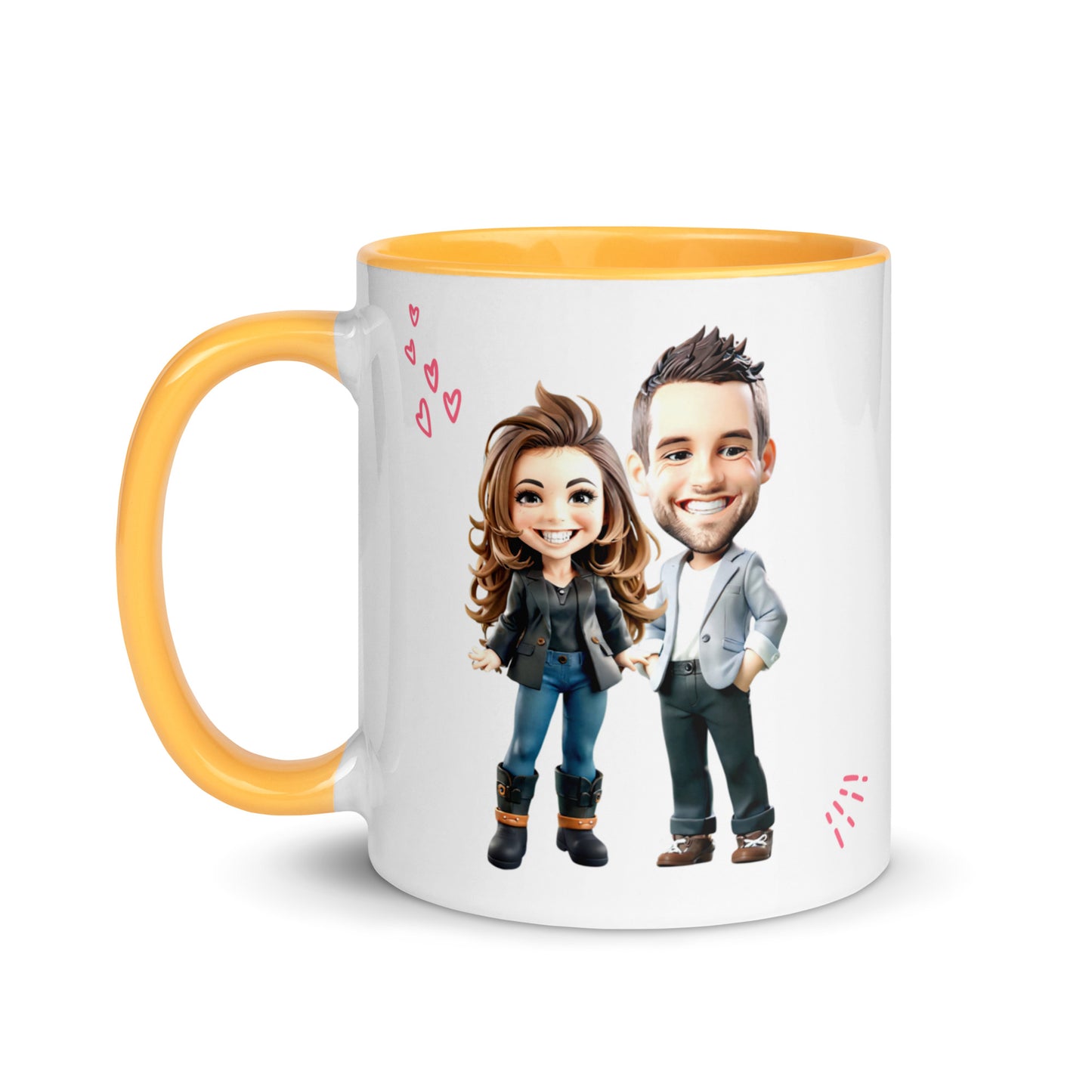 Custom Cartoon Portrait Mug with Color Inside - Couple